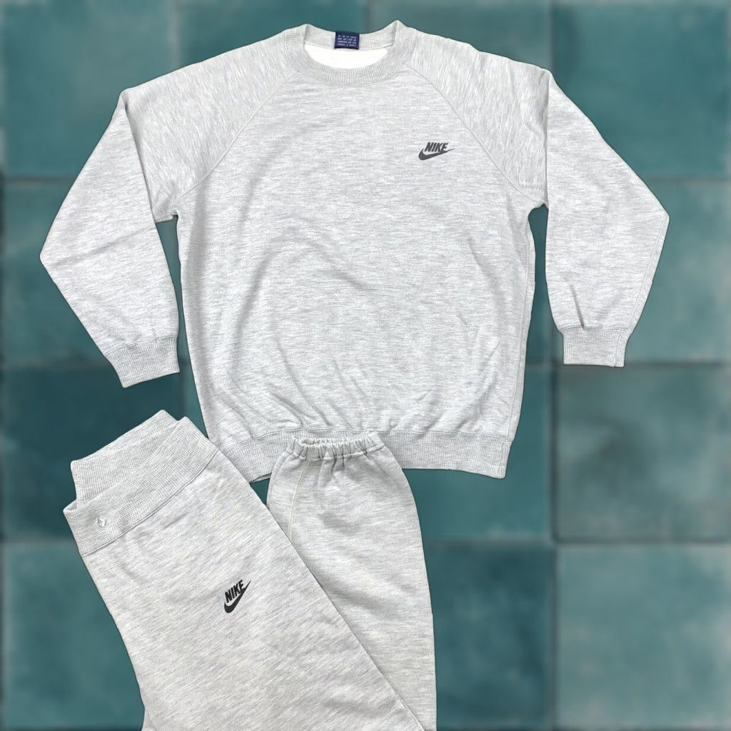 VINTAGE Nike Sweatshirt Pullover Set Gray Tonal Center Swoosh 80s