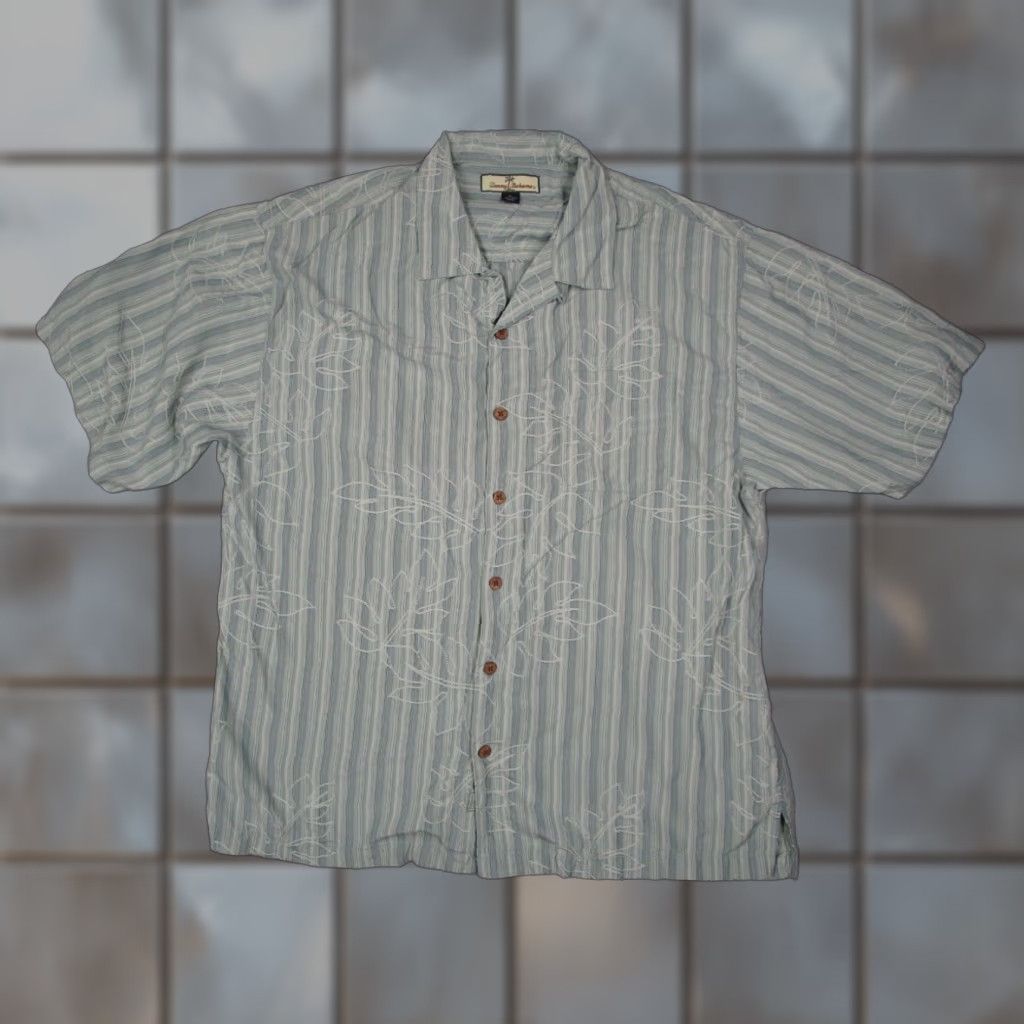 Tommy Bahama VINTAGE Tommy Bahama Mens XL Green Floral Silk Short Sleeve Hawaiian Button Up Shirt Size US XL / EU 56 / 4 - 1 Thumbnail
