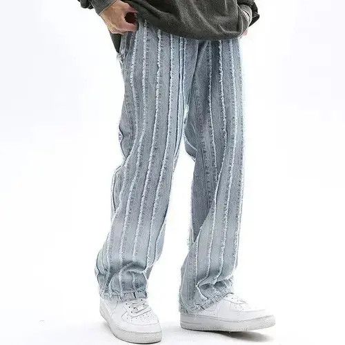 Japanese Brand Unisex Striped Frayed Ripped Tassel Jeans Pants Size US 33 - 6 Thumbnail