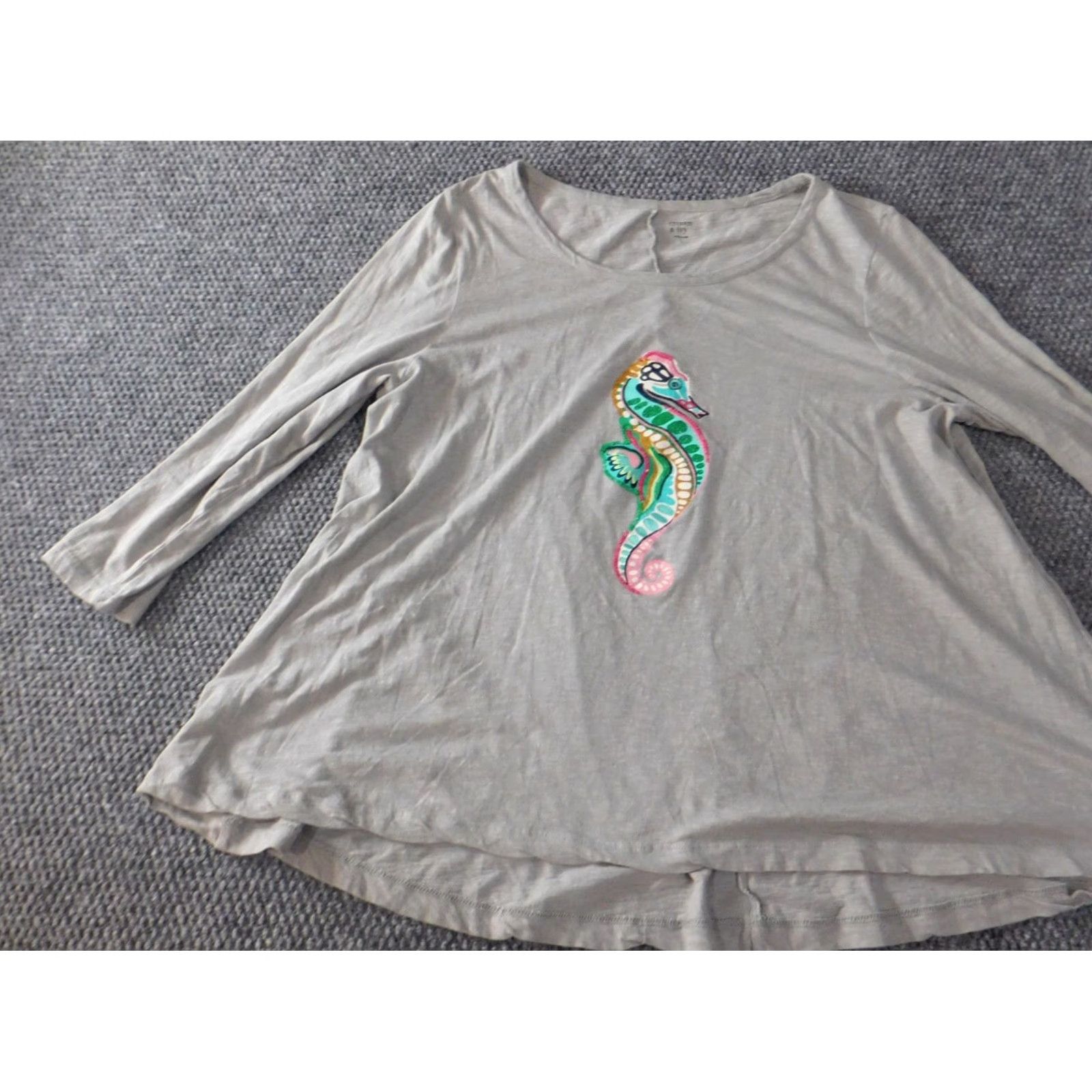 Vintage Crown & Ivy Blouse L Gray Crew Neck Pullover Long Sleeve Knit Rayon Button Classic/Basic Womens M/L Size L / US 10 / IT 46 - 3 Thumbnail