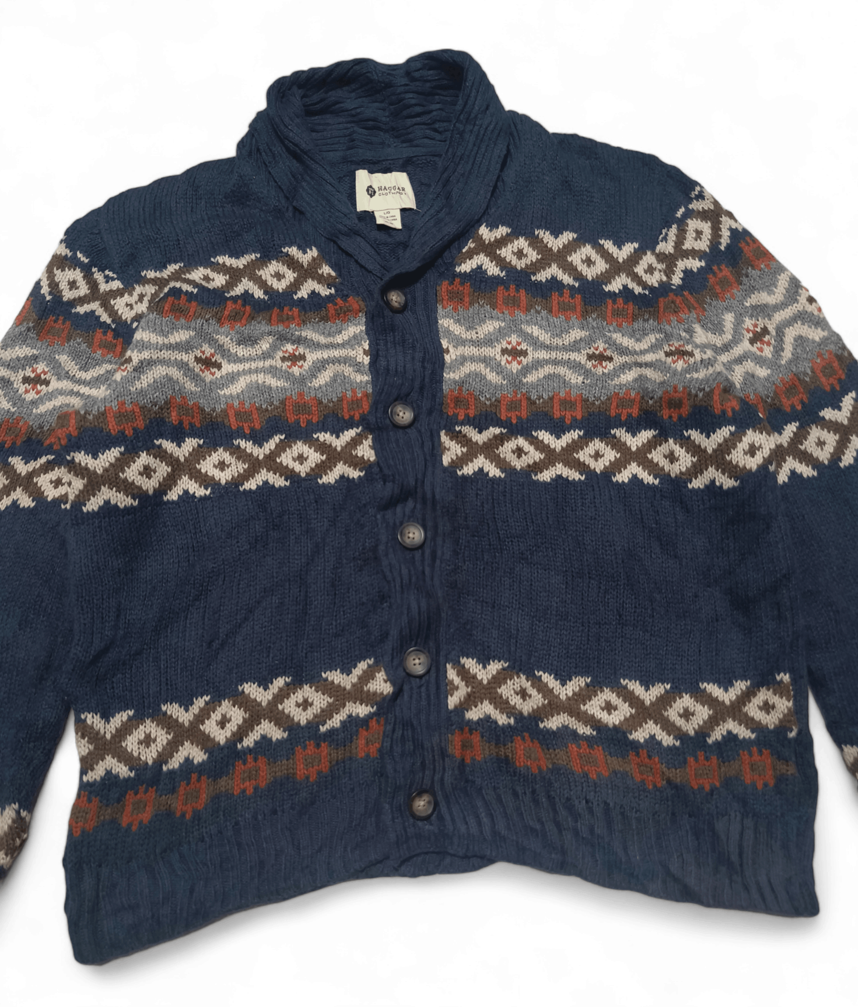 Vintage 90s HAGGAR Ethnic Abstract Motifs Knit Sweater - Main Image