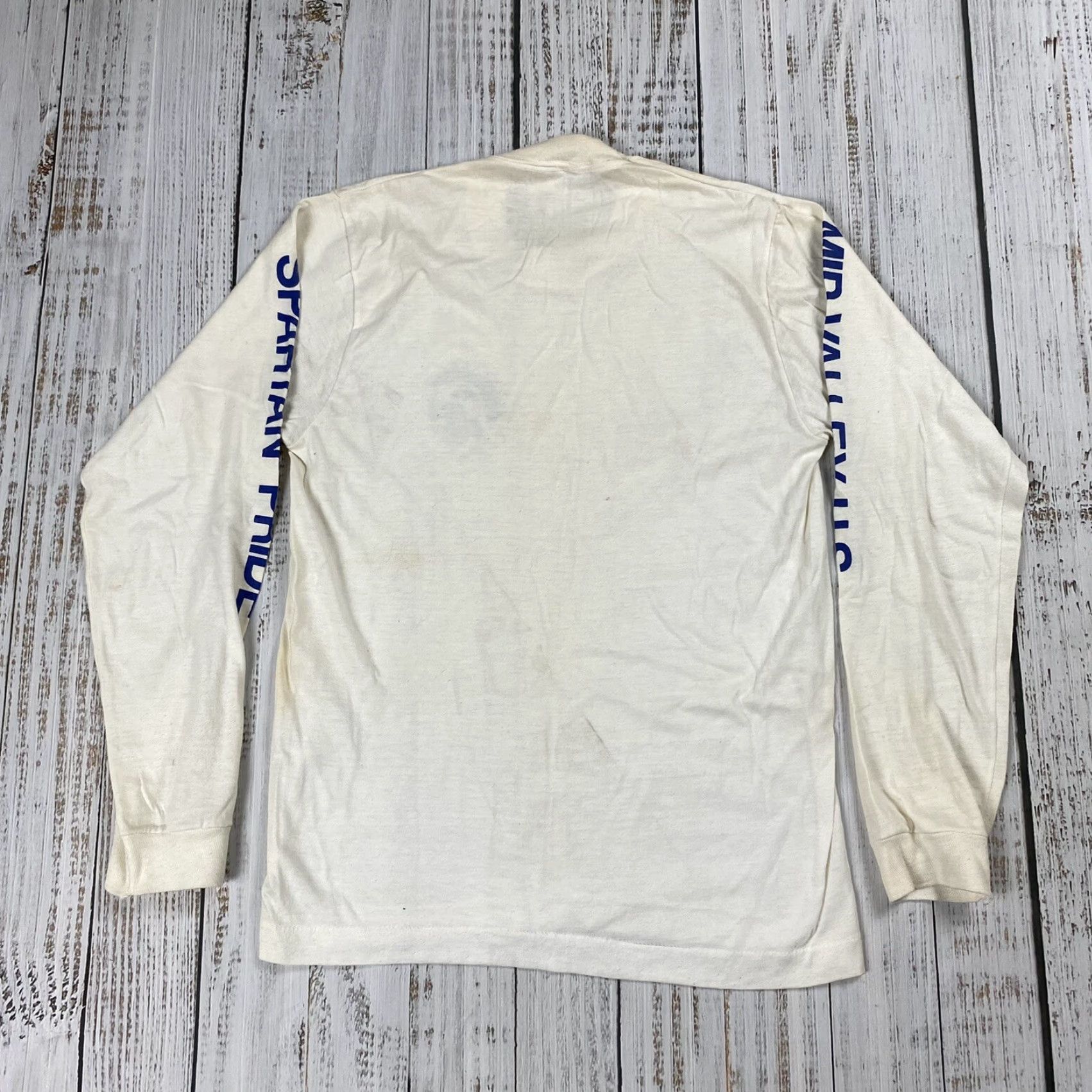Vintage VINTAGE 1980s Screen Stars Football Long Sleeve T-Shirt Unisex Adult Medium White Spartans Throop PA Size US M / EU 48-50 / 2 - 7 Thumbnail