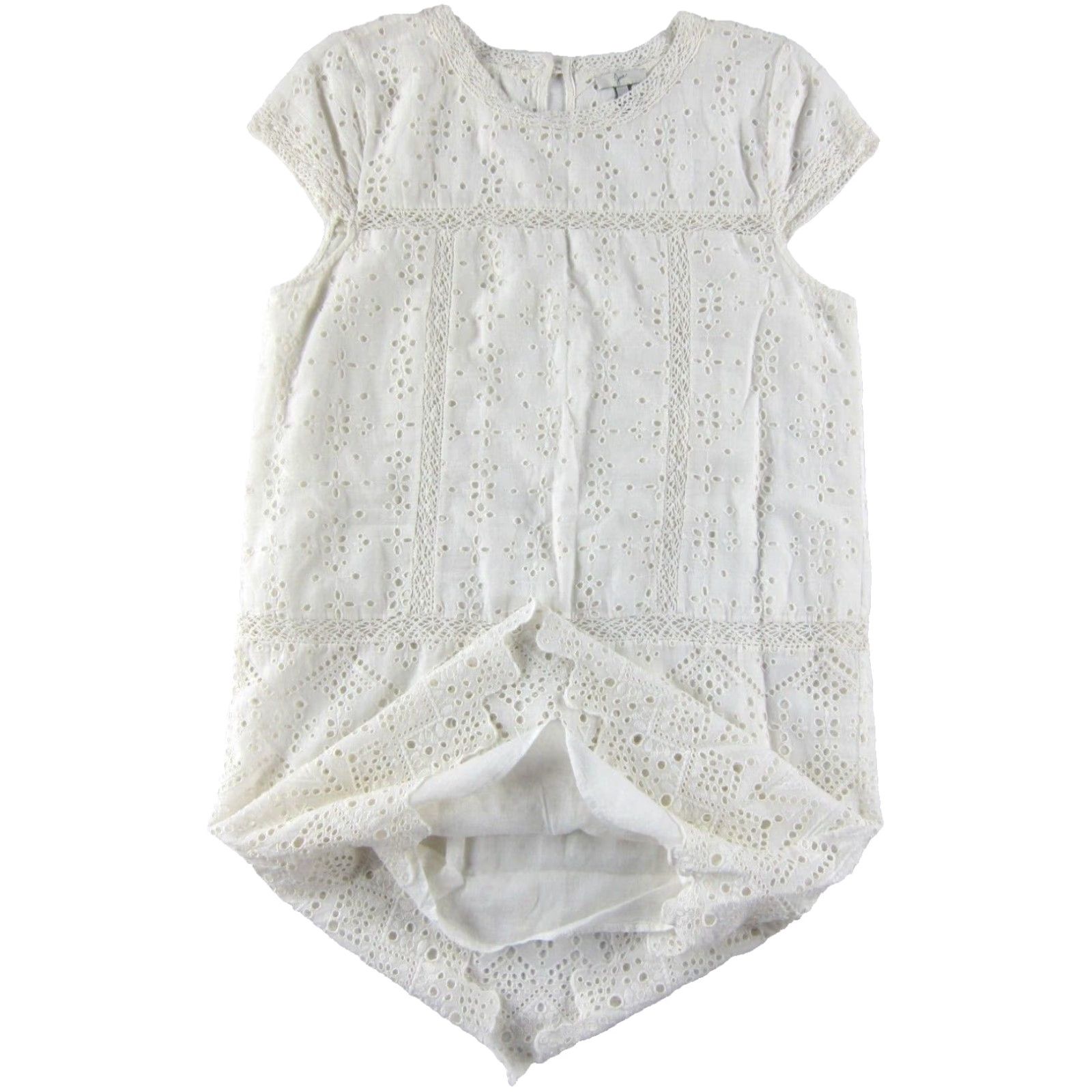 Joie JOIE 100% Cotton White Perforated Floral Cap Sleeve Tunic Shift Sun Dress Large Size L / US 10 / IT 46 - 6 Thumbnail