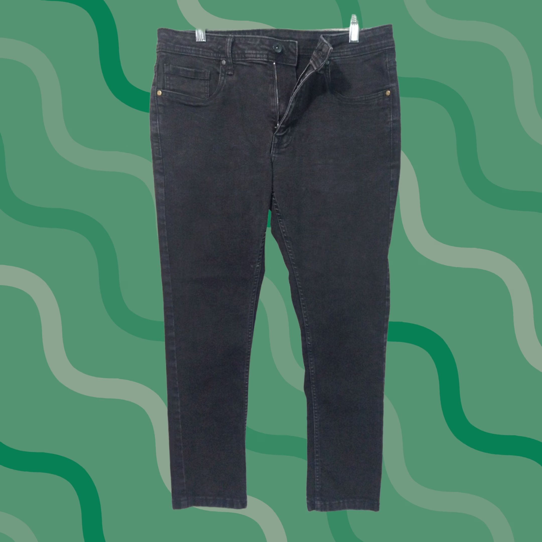 Denime The Perfect Jean NYC Jeans Mens 33x28 Black Denim Skinny Fit Stretch Dark Wash Jeans Mens Black Denim Skinny 90s? No decade info Size US 34 / EU 50 - 1 Thumbnail