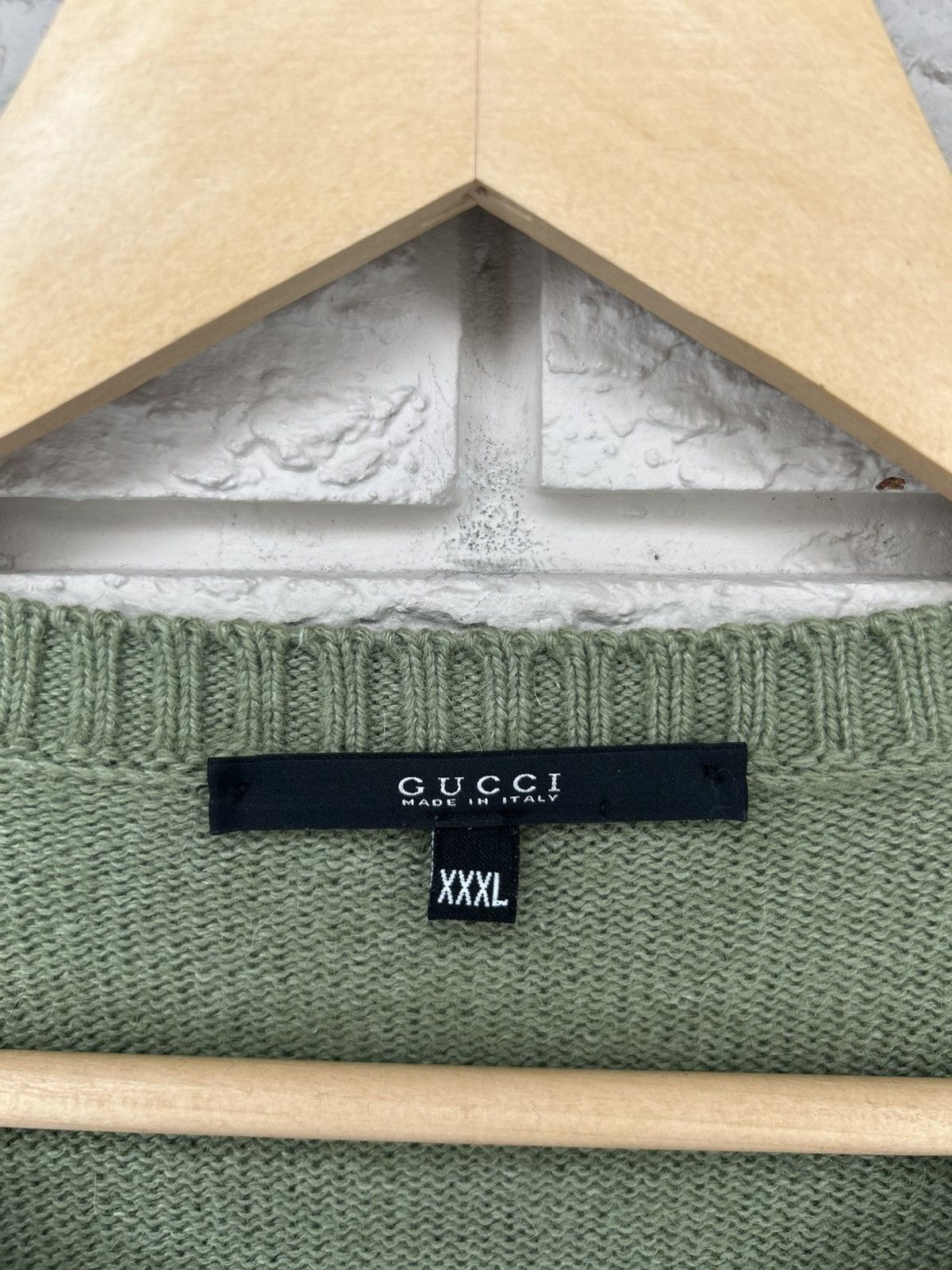 Gucci Gucci Alpaca Silk Olive Green Calfskin Patch Knit Sweater Size US XL / EU 56 / 4 - 12 Thumbnail