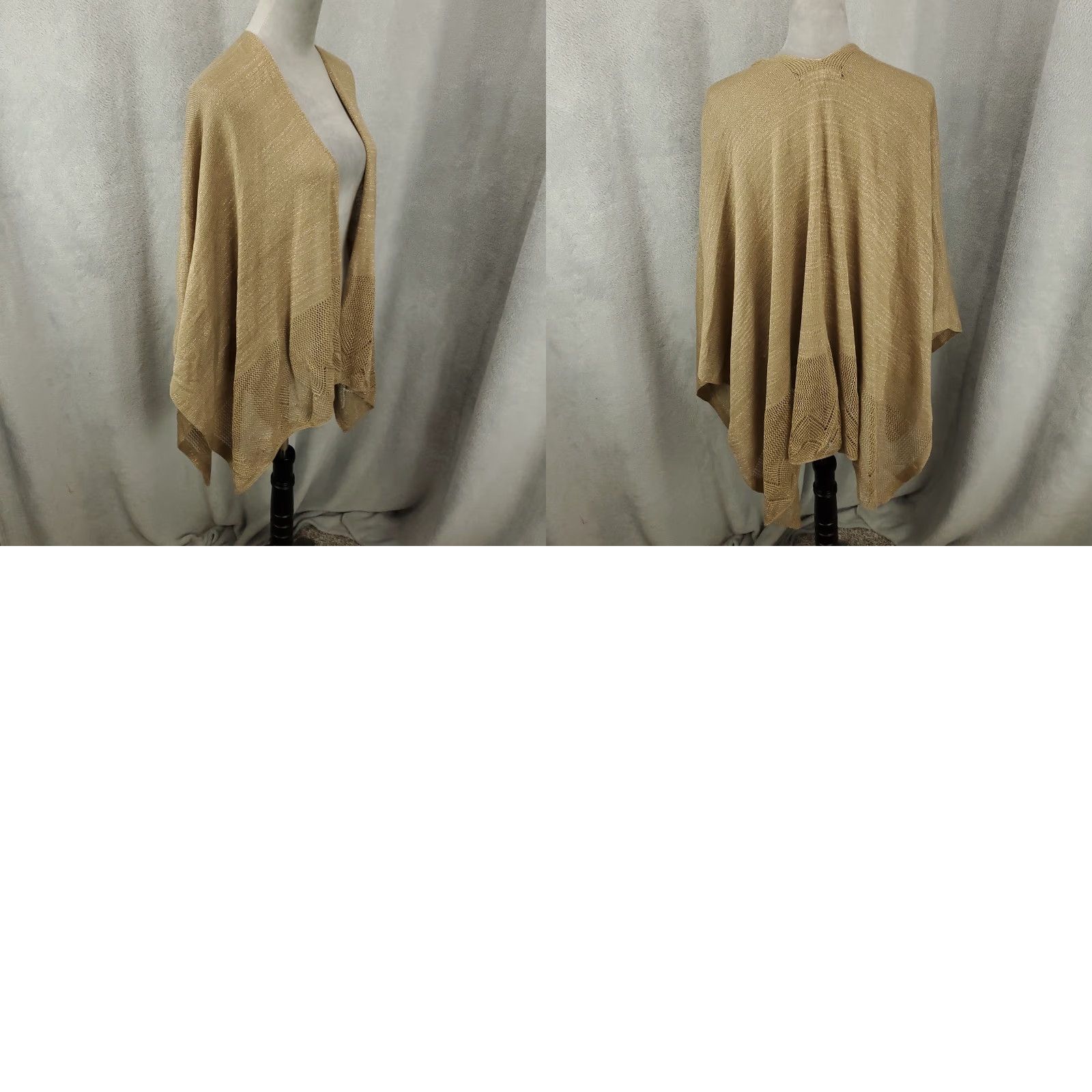 Vintage Adrienne Vittadini Womens Cardigan One Size Tan Knit Metallic Shimmer Flowy OSFA Size ONE SIZE - 8 Thumbnail