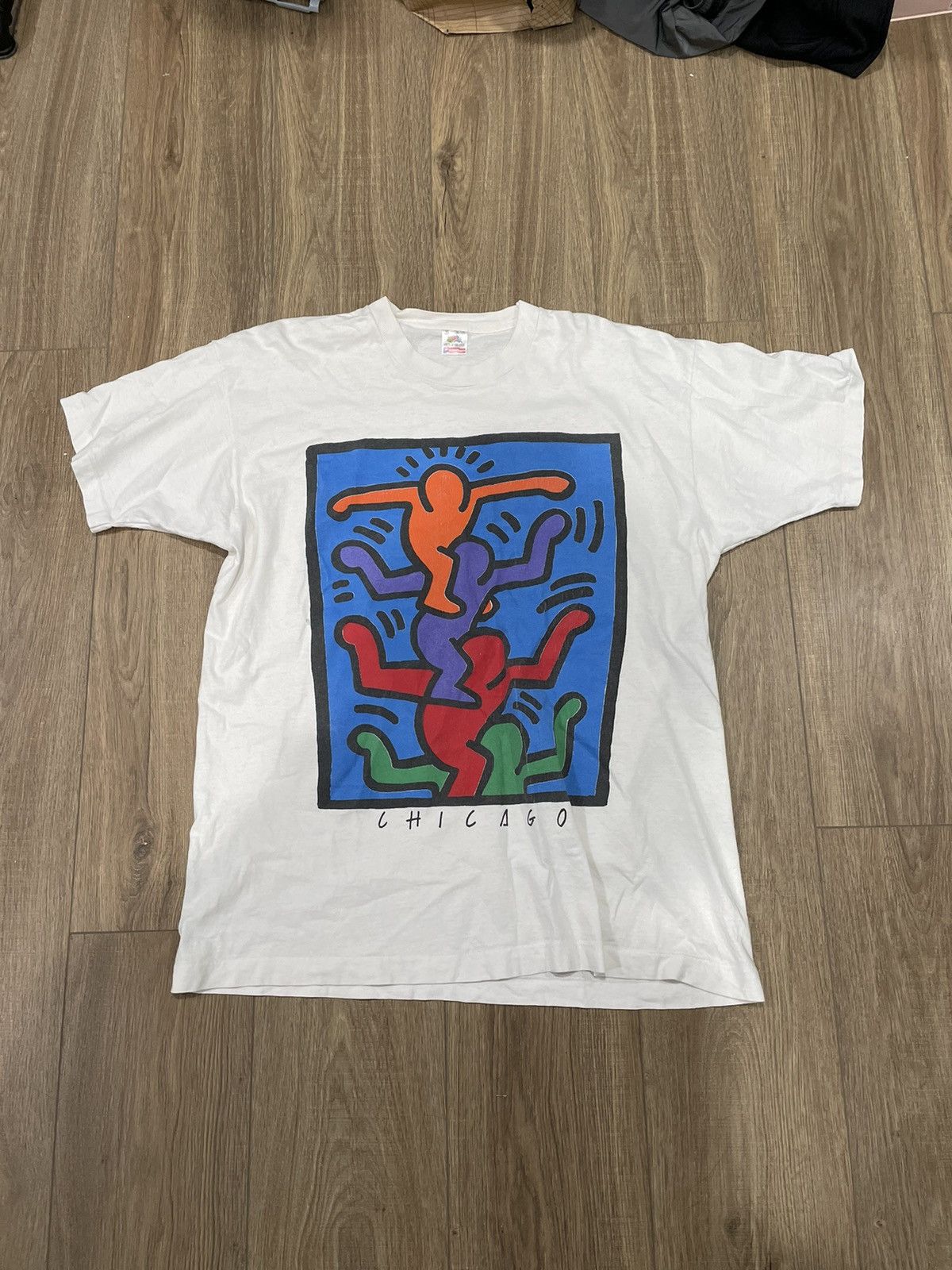 image of Art x Keith Haring Vintage Keith Haring Chicago Museum T 90's Cl in White, Men's (Size XL)