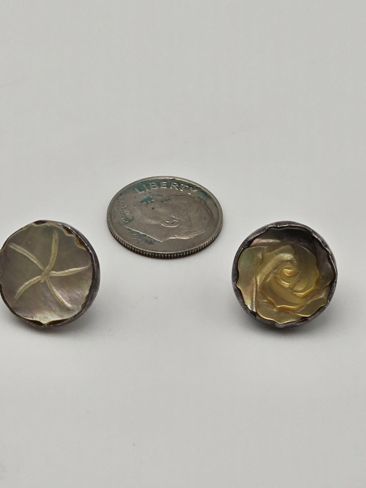 The Unbranded Brand Vintage Sterling Silver Hand-Carved Mother of Pearl Earrings Size ONE SIZE - 6 Thumbnail