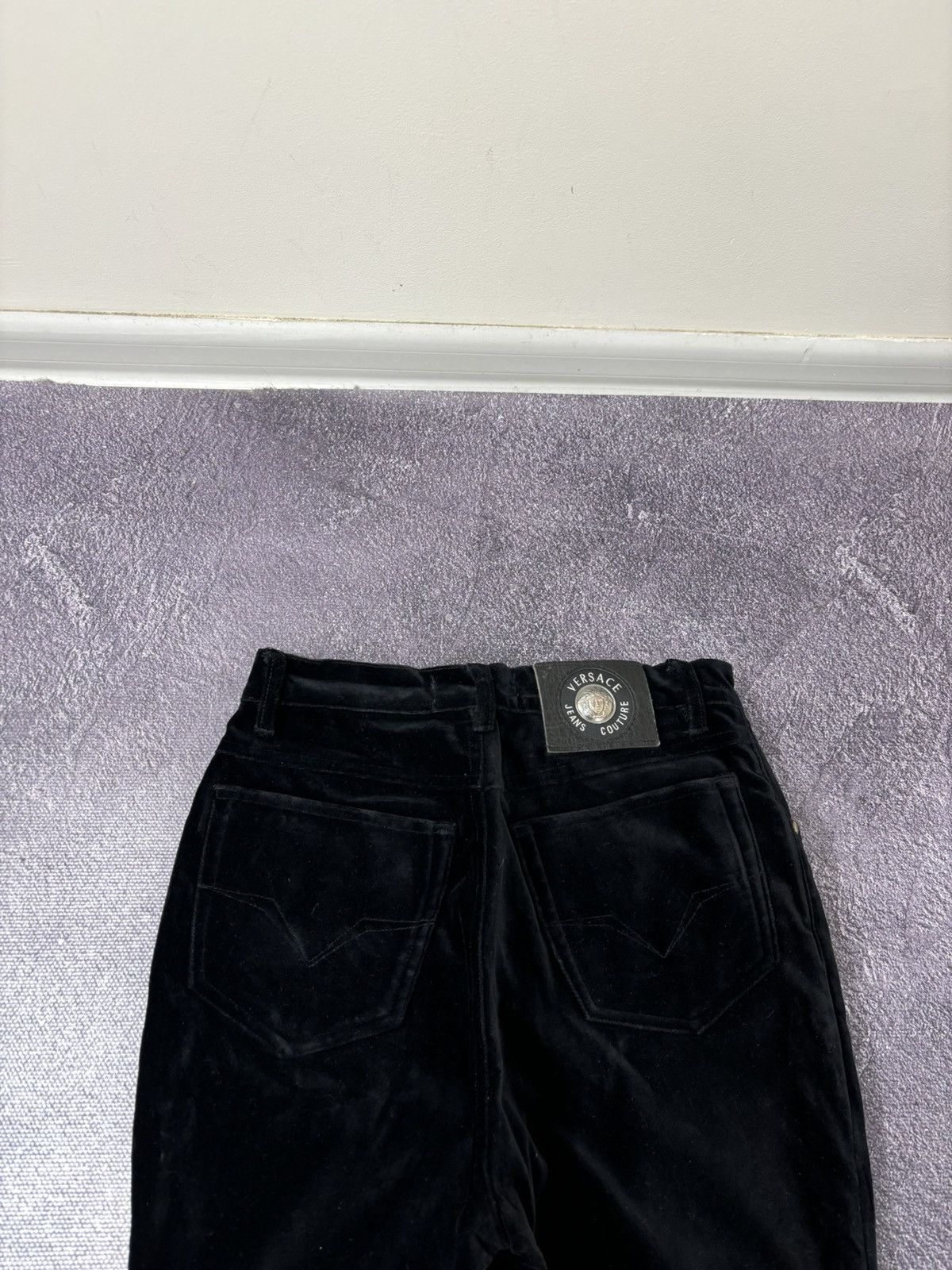 Versace Vintage Versace Jeans Couture Women’s Y2K Black Velvet Pants Size 28" / US 6 / IT 42 - 9 Thumbnail