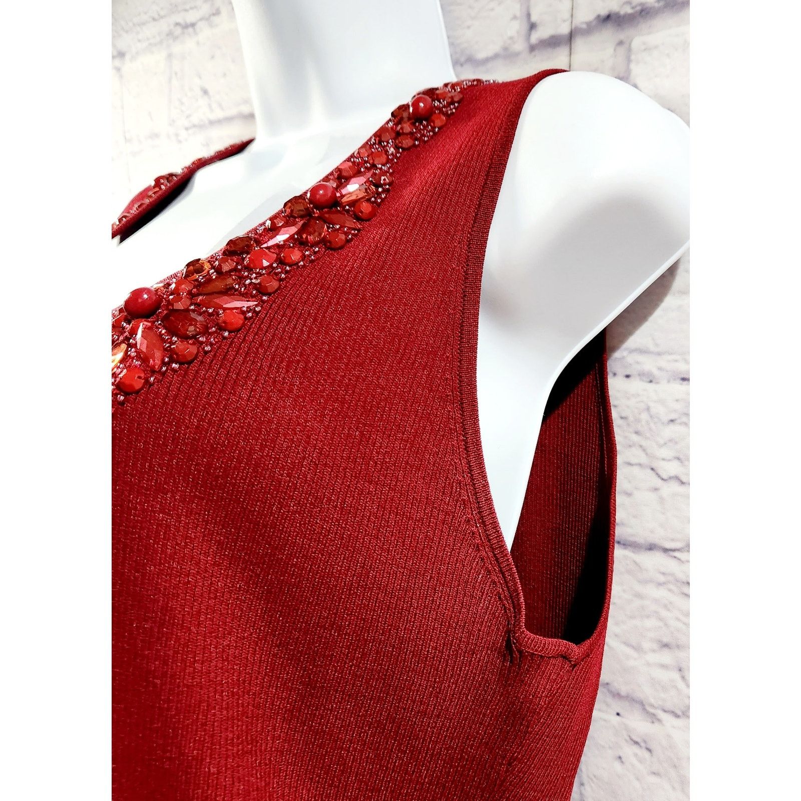 Other Ruby Rd. Burgundy Ribbed Tank Beaded Bodice XL Soft Size XL / US 12-14 / IT 48-50 - 3 Thumbnail