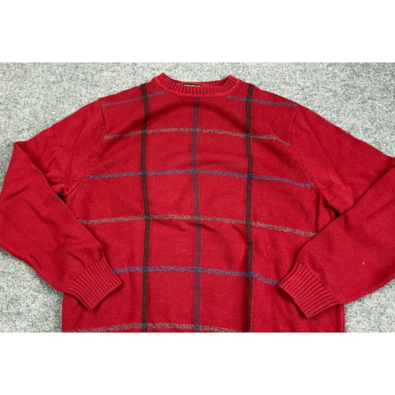 Alexander Julian VINTAGE Dad Style Red Grid Check Pullover Sweater Adult XL Tall Heavyweight Knit Crew Neck Mens Alexander Julian 90s Retro Classic Knitwear Size US XL / EU 56 / 4 - 7 Thumbnail