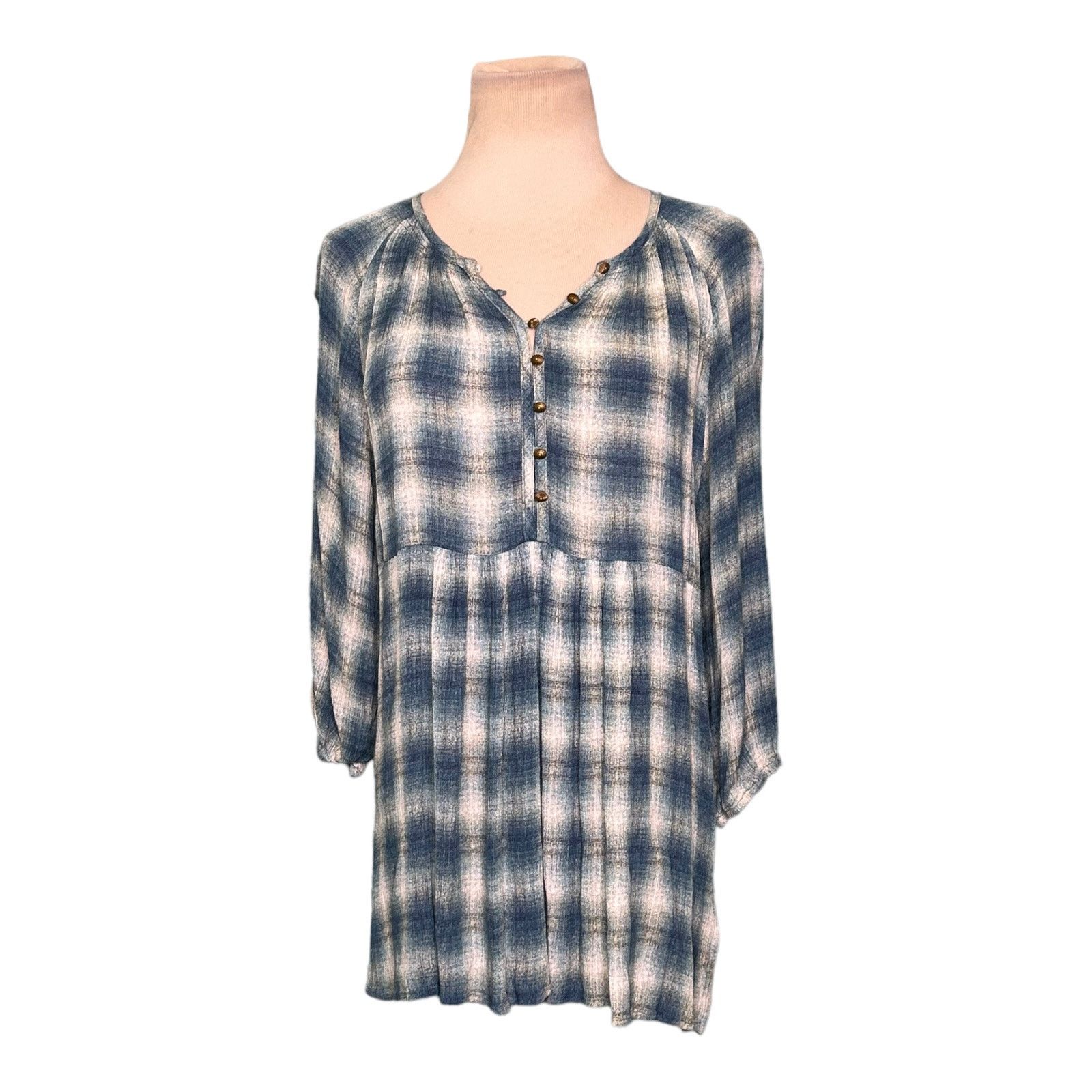 Anthropologie Maeve plaid 3/4 sleeves v neck tunic top blouse size small Size S / US 4 / IT 40 - 14 Thumbnail