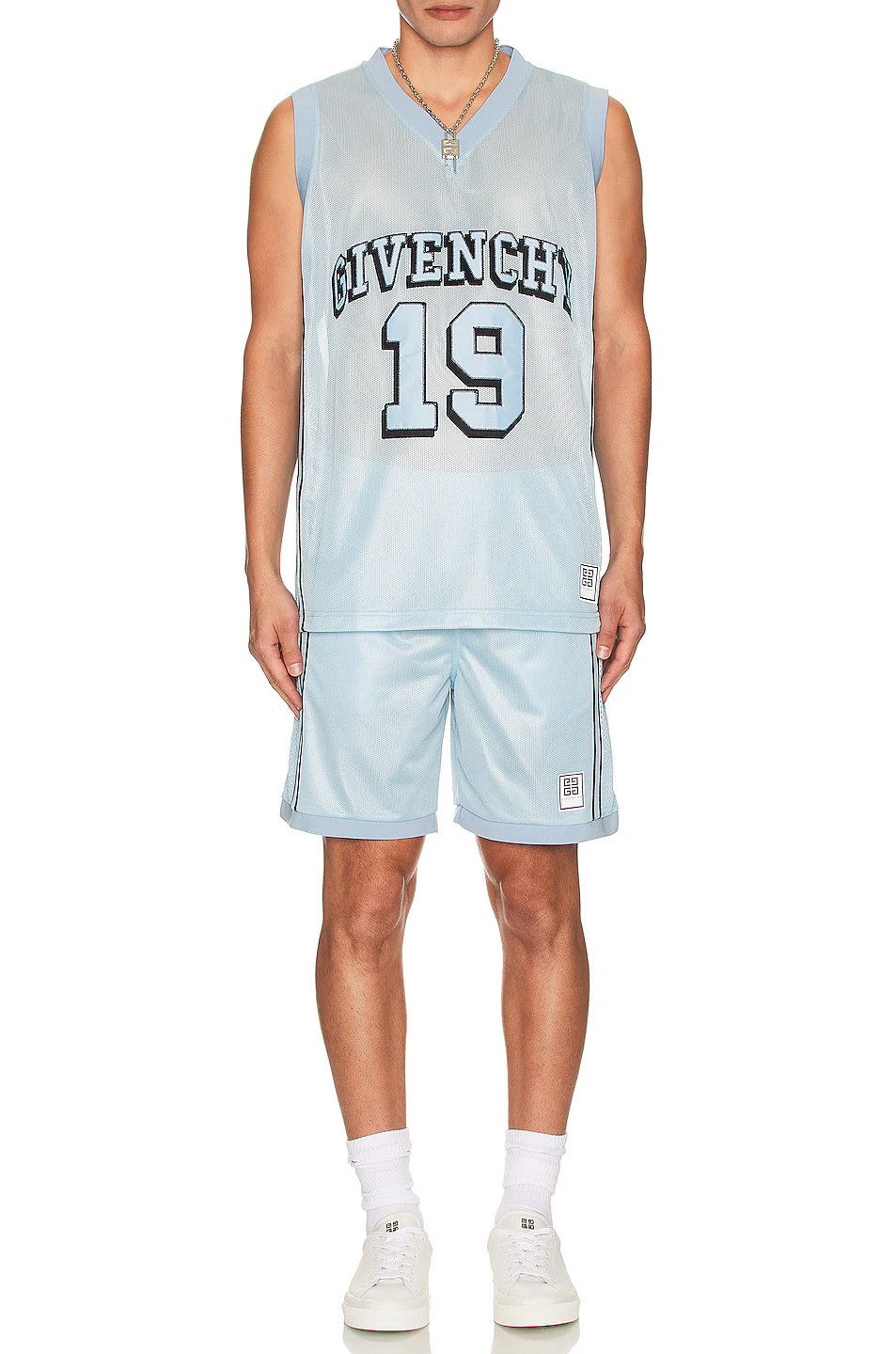 o1gr1nt0125 Mesh Logo Basketball Top in Light Blue