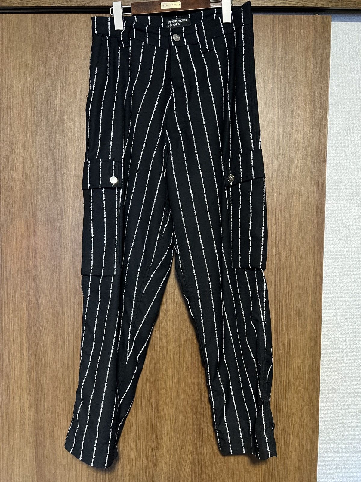 image of Enfants Riches Deprimes Logo Stripe Cargo Pants in Black, Men's (Size 29)