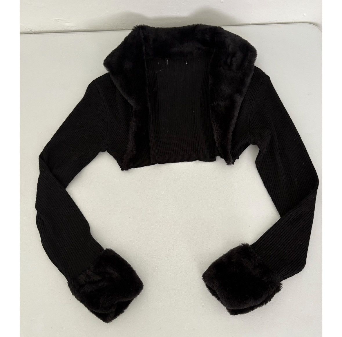 Vintage Black Fur Long Sleeve Sweater Shrug Shawl Shirt Top Size S 🖤 Size S / US 4 / IT 40 - 1 Thumbnail
