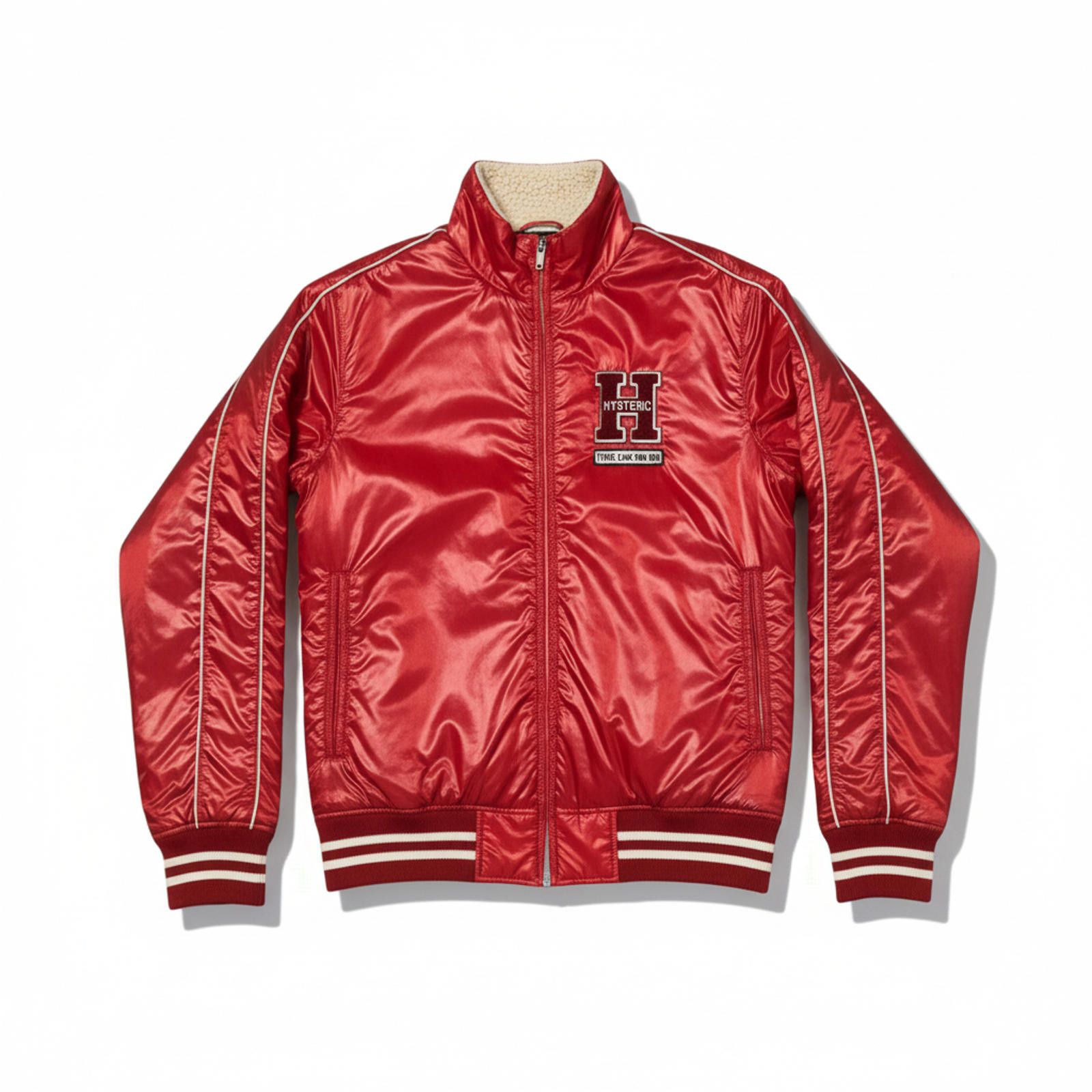 Hysteric Glamour - S Red Satin Bomber Jacket with Sherpa