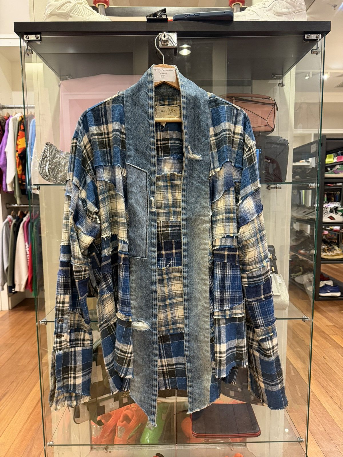Greg Lauren Blue Mixed Plaid Kimono