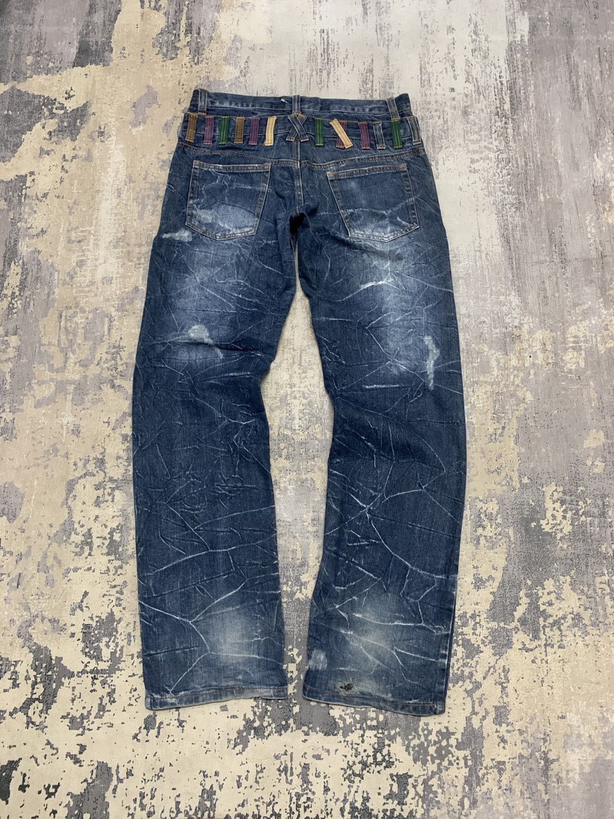 Japanese Brand Nylaus Harajuku Punk Y2K Fade Whiskered Denim Size US 34 / EU 50 - 6 Thumbnail