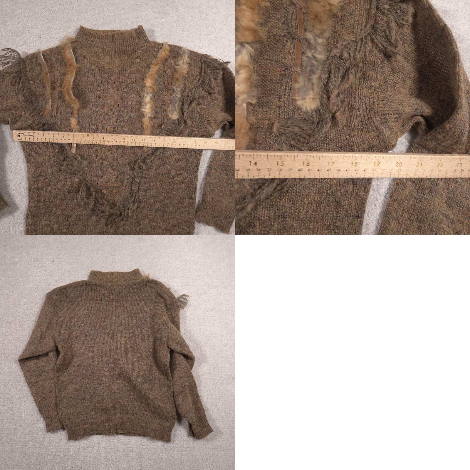 Vintage VINTAGE Gitano Sweater Womens Large Brown Mock Neck Fringe Fur Trim Boho Knit Size L / US 10 / IT 46 - 9 Thumbnail
