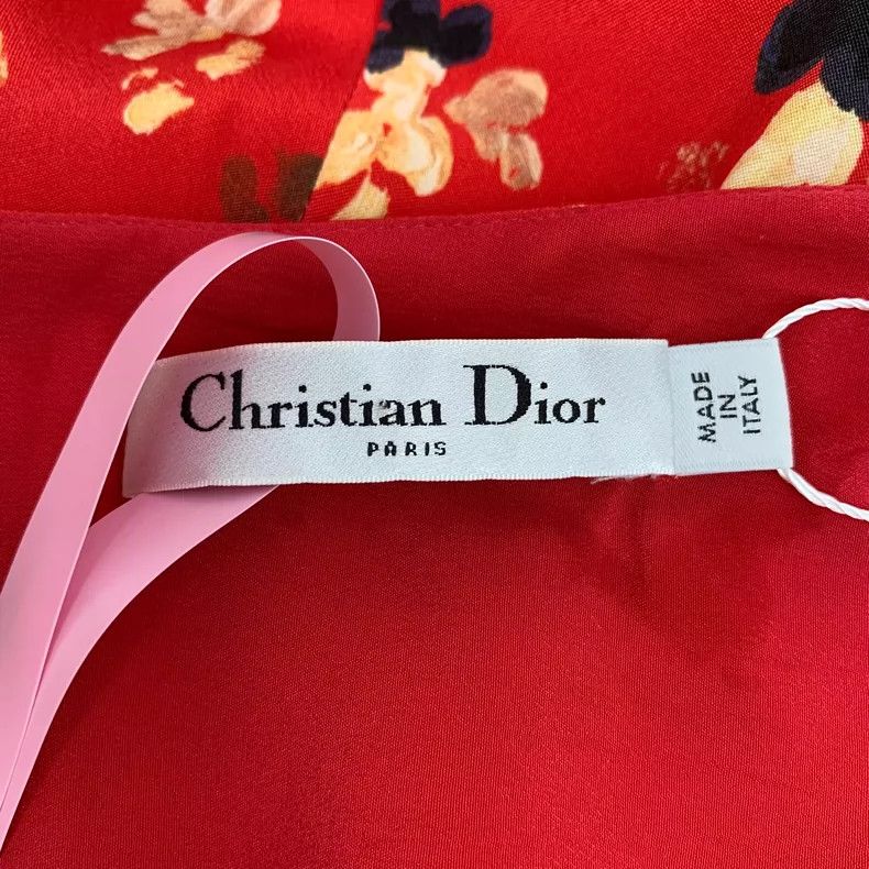 Dior Dior Red painting pigment printed silk V-neck dress 2504-Ne Size XS / US 0-2 / IT 36-38 - 6 Thumbnail