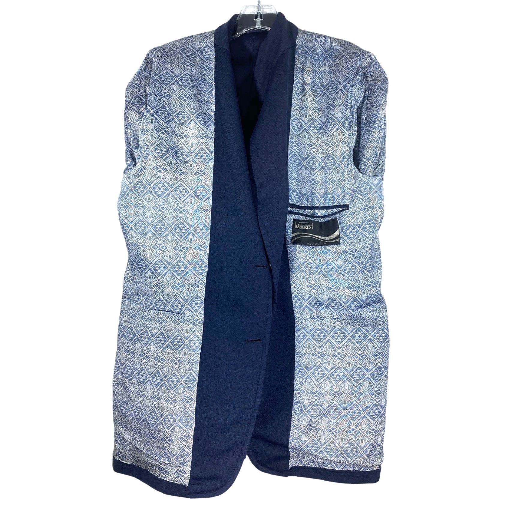 Vintage VINTAGE Montgomery Ward Blazer Mens 42L Two-Button Single-Breasted Long Blue 70s Disco Old Money Luxe Vintage Mens Blazer Size 42R - 3 Thumbnail