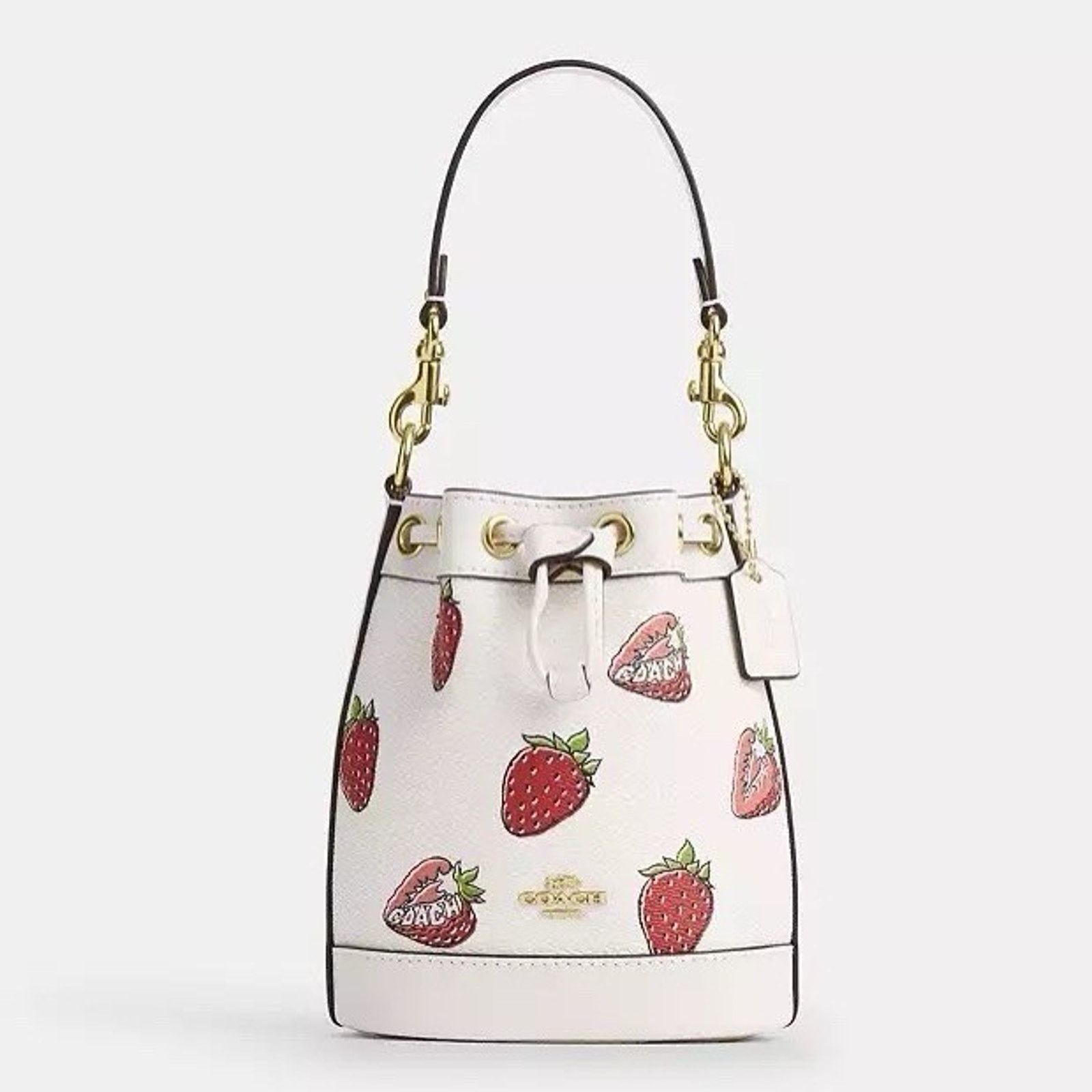 Coach NWT COACH Mini Bucket Bag Strawberry CAL11 Gold/Chalk Multi Size ONE SIZE - 6 Thumbnail