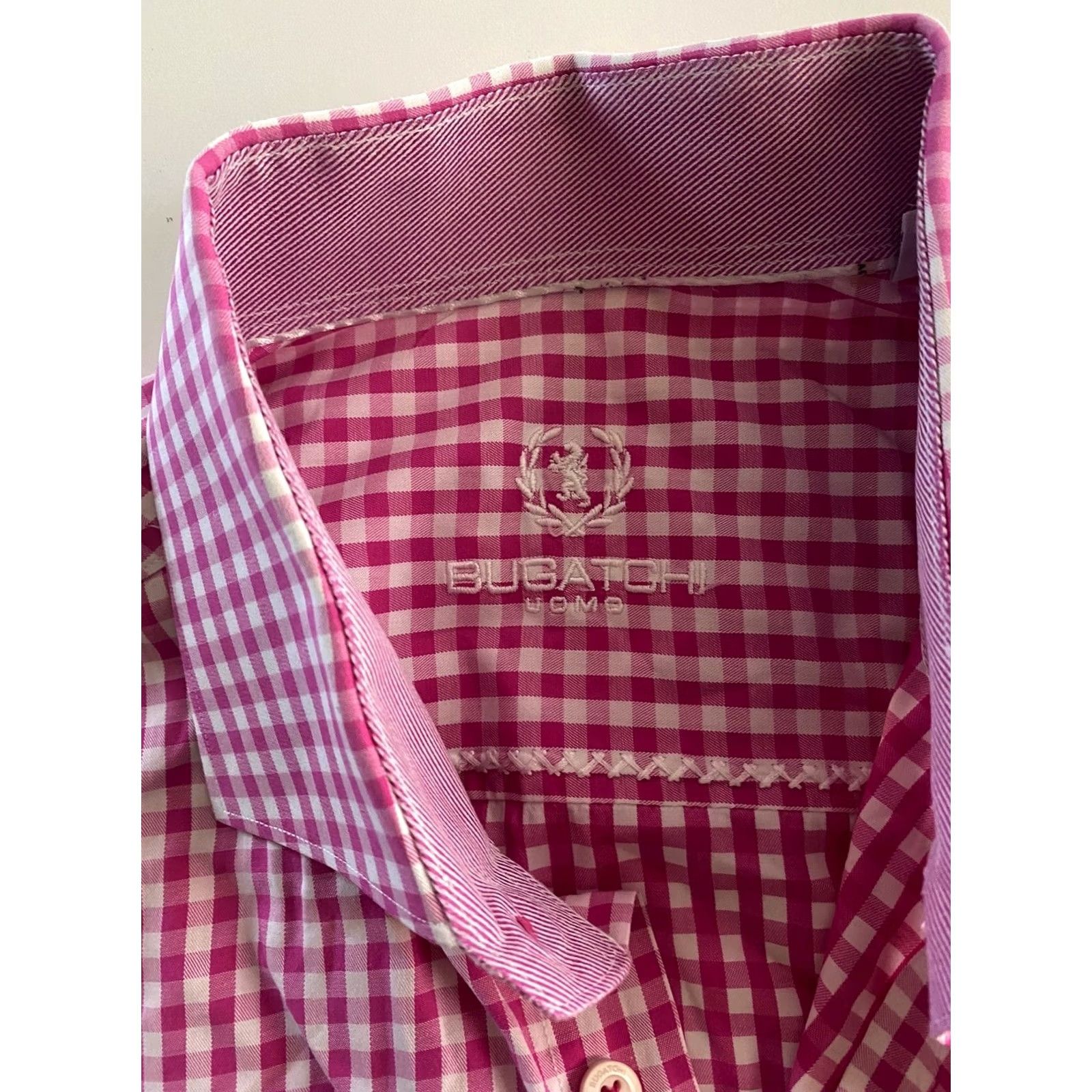 BUGATCHI VINTAGE Bugatchi Uomo Pink Check LONG SLEEVE SHIRT XL Trim 17 x 32/33 Extra Large Size US XL / EU 56 / 4 - 4 Thumbnail