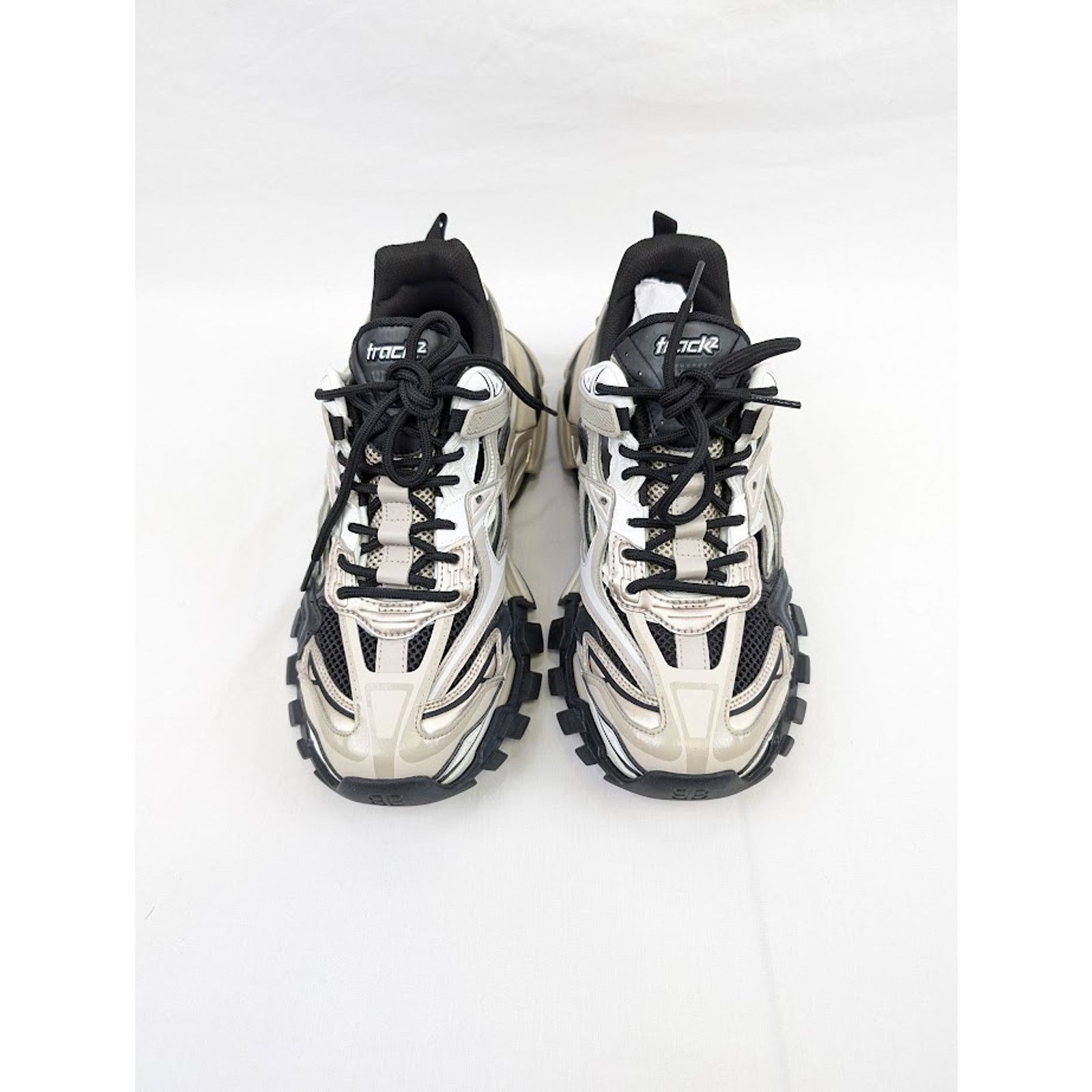 Balenciaga o1rshd1 Rubber Track.2 Open Low-Top Sneakers in Beige/Black Size US 9 / EU 42 - 18 Thumbnail