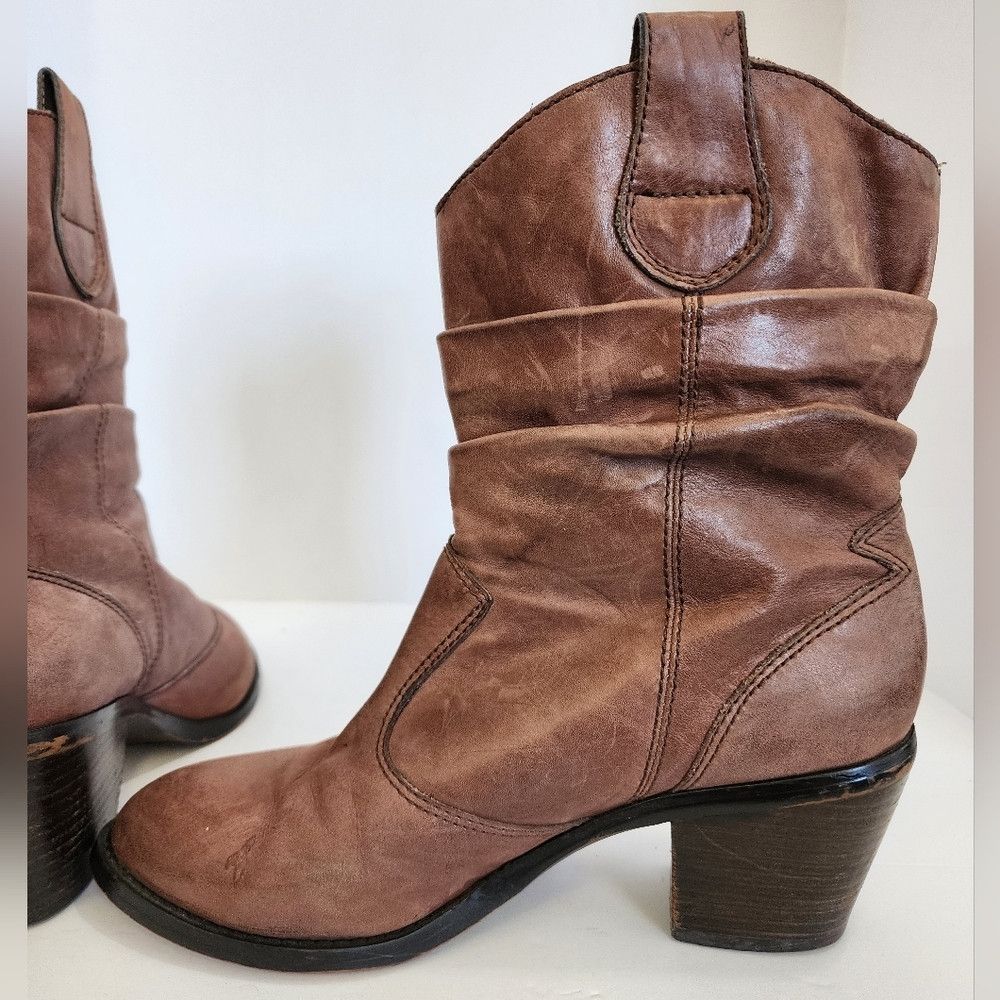 Other Arturo Chiang Brown Slip-In Leather Ankle Cowgirl Boots Size US 9 / IT 39 - 6 Thumbnail