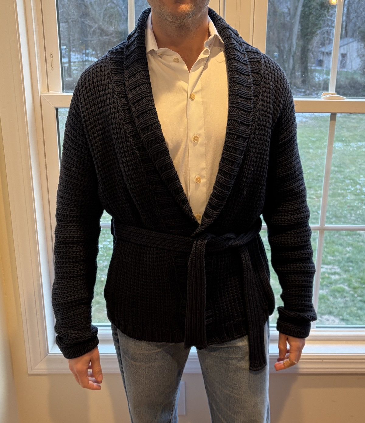 Louis Vuitton Incredible Navy Oversized Heavy Knit Shawl Cardigan Jacket Size US M / EU 48-50 / 2 - 15 Thumbnail