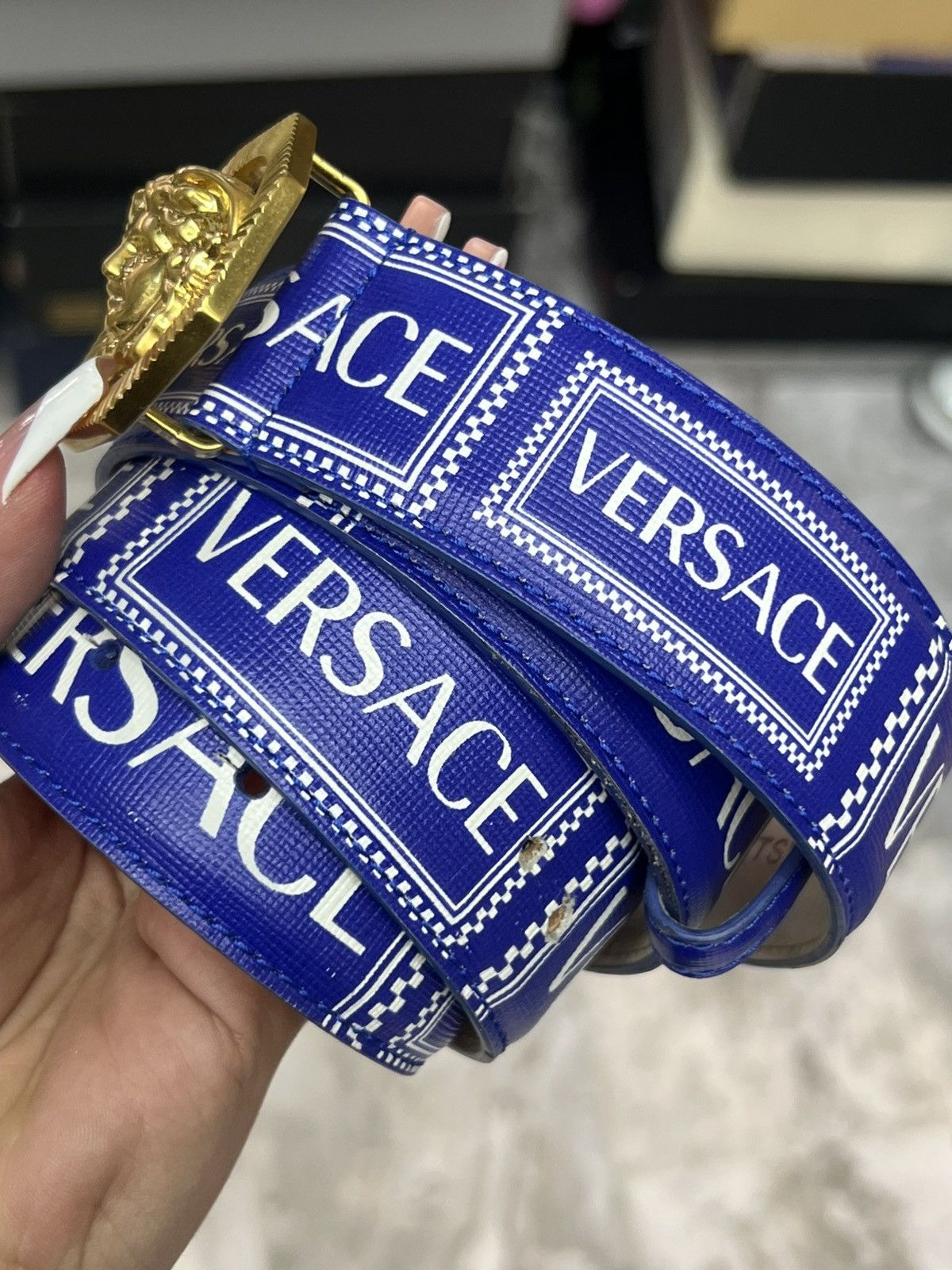 Versace Versace Blue Monogram Belt Size 32 - 4 Thumbnail