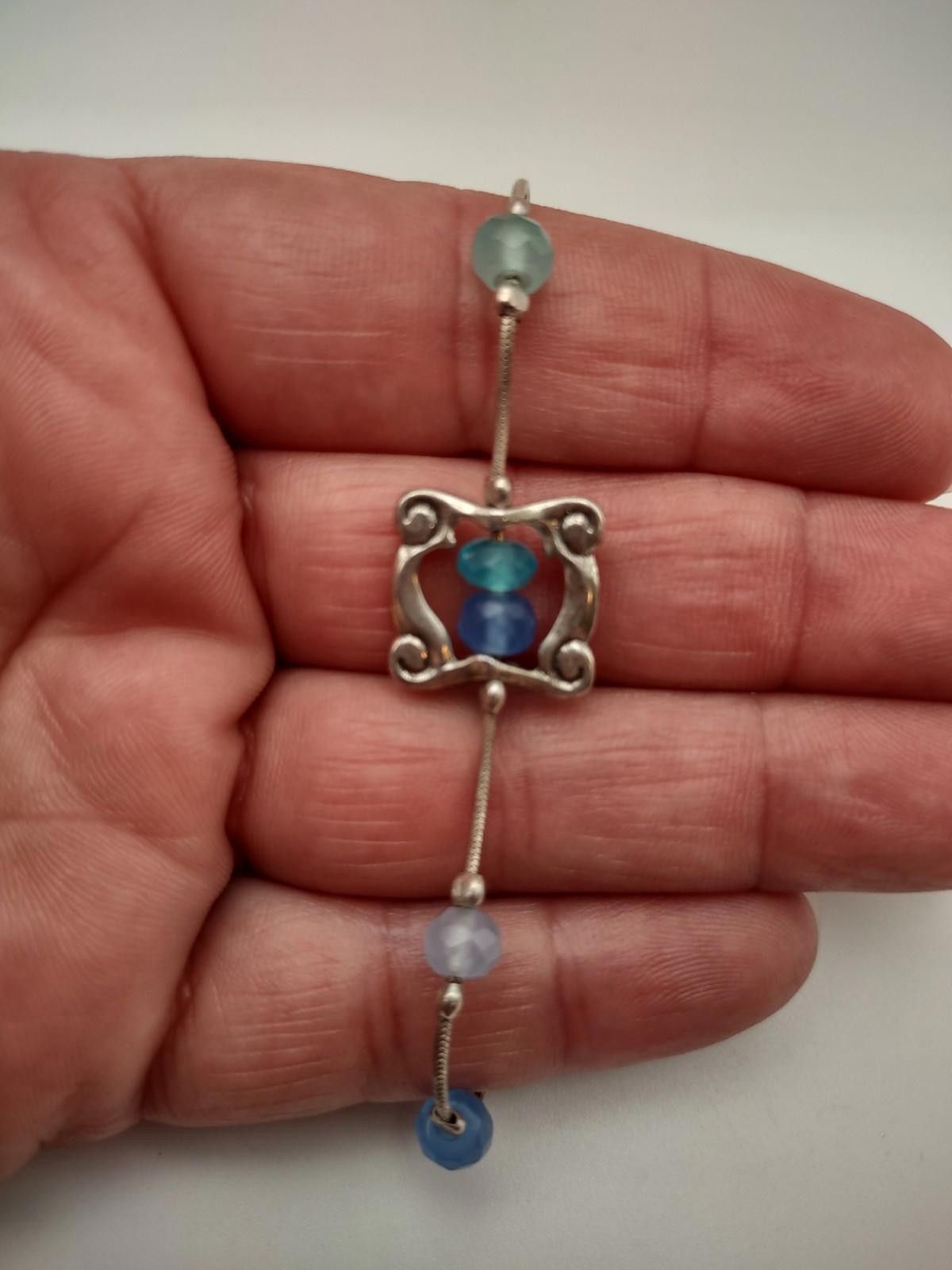 The Unbranded Brand 925 Sterling Silver Blue Bead Bracelet Art Nouveau Style Size ONE SIZE - 2 Thumbnail