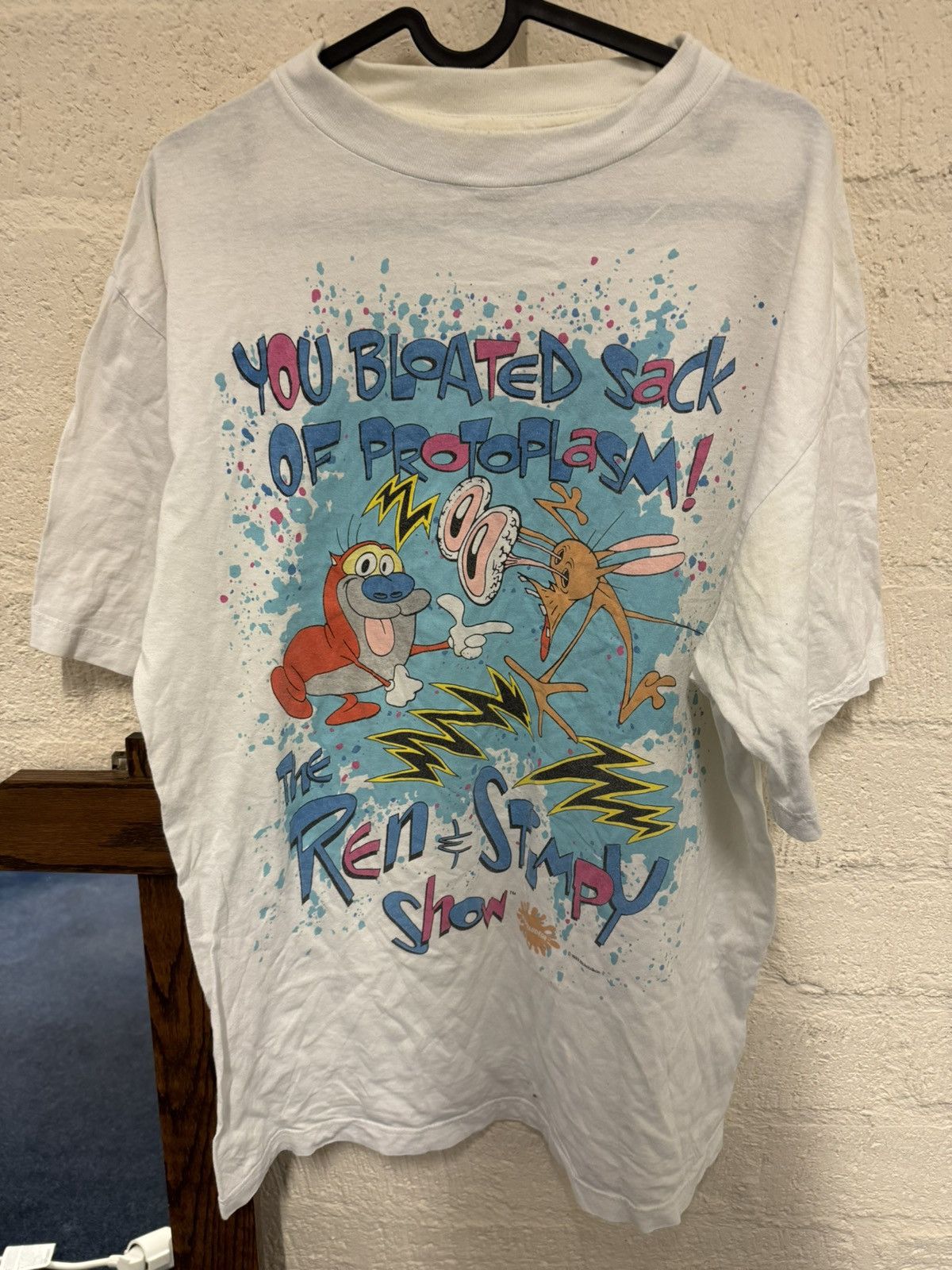 image of Movie x Vintage 1993 The Ren & Stimpy Show in White, Men's (Size XL)