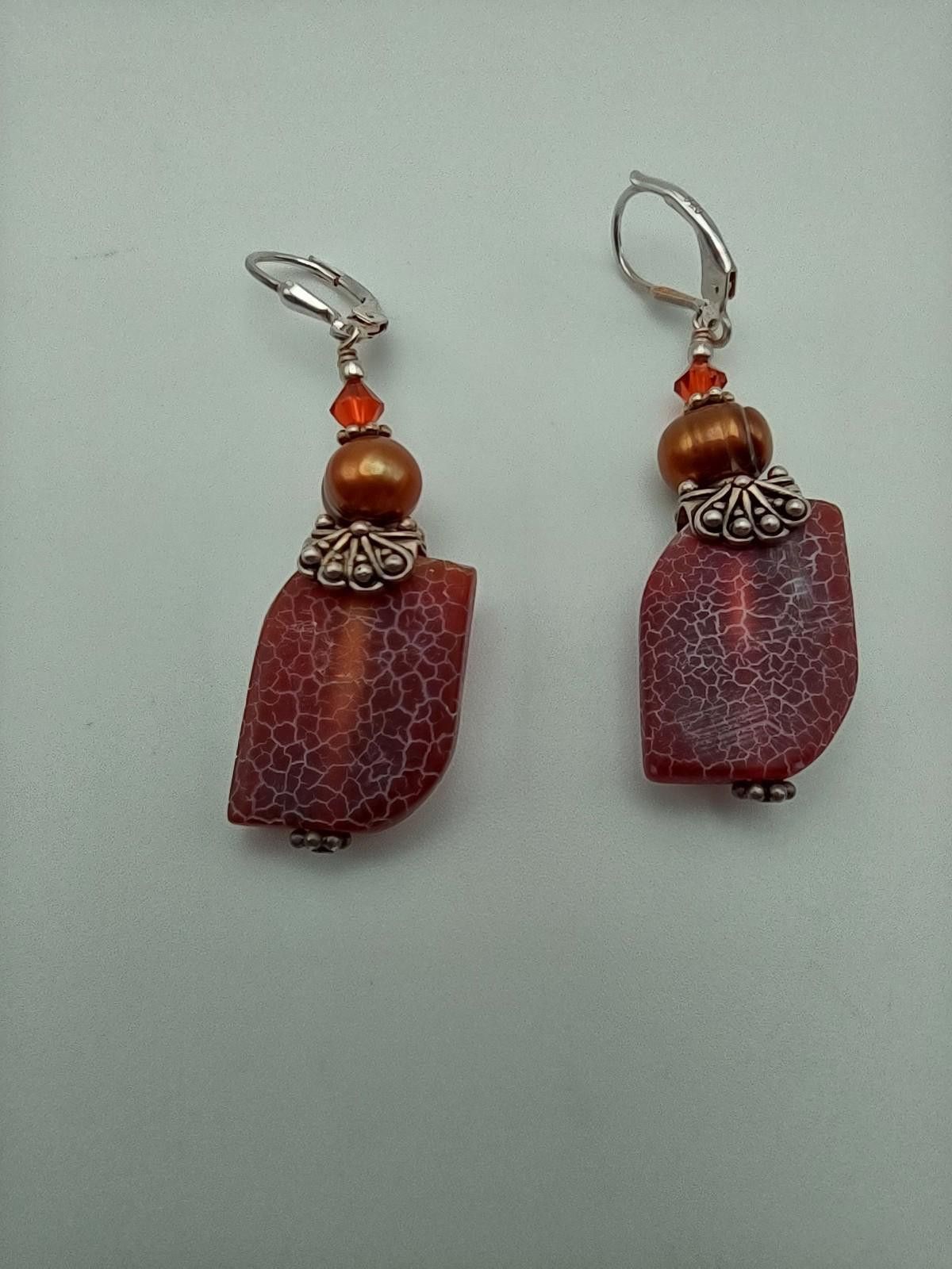 The Unbranded Brand Vintage Sterling Silver 925 Dragon Vein Agate Drop Earrings Size ONE SIZE - 1 Thumbnail