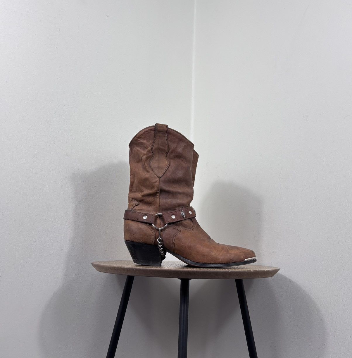 Cowboy Equipment Code West Vintage Women’s Brown Leather Western Cowboy Boots Size US 8.5 / IT 38.5 - 2 Thumbnail
