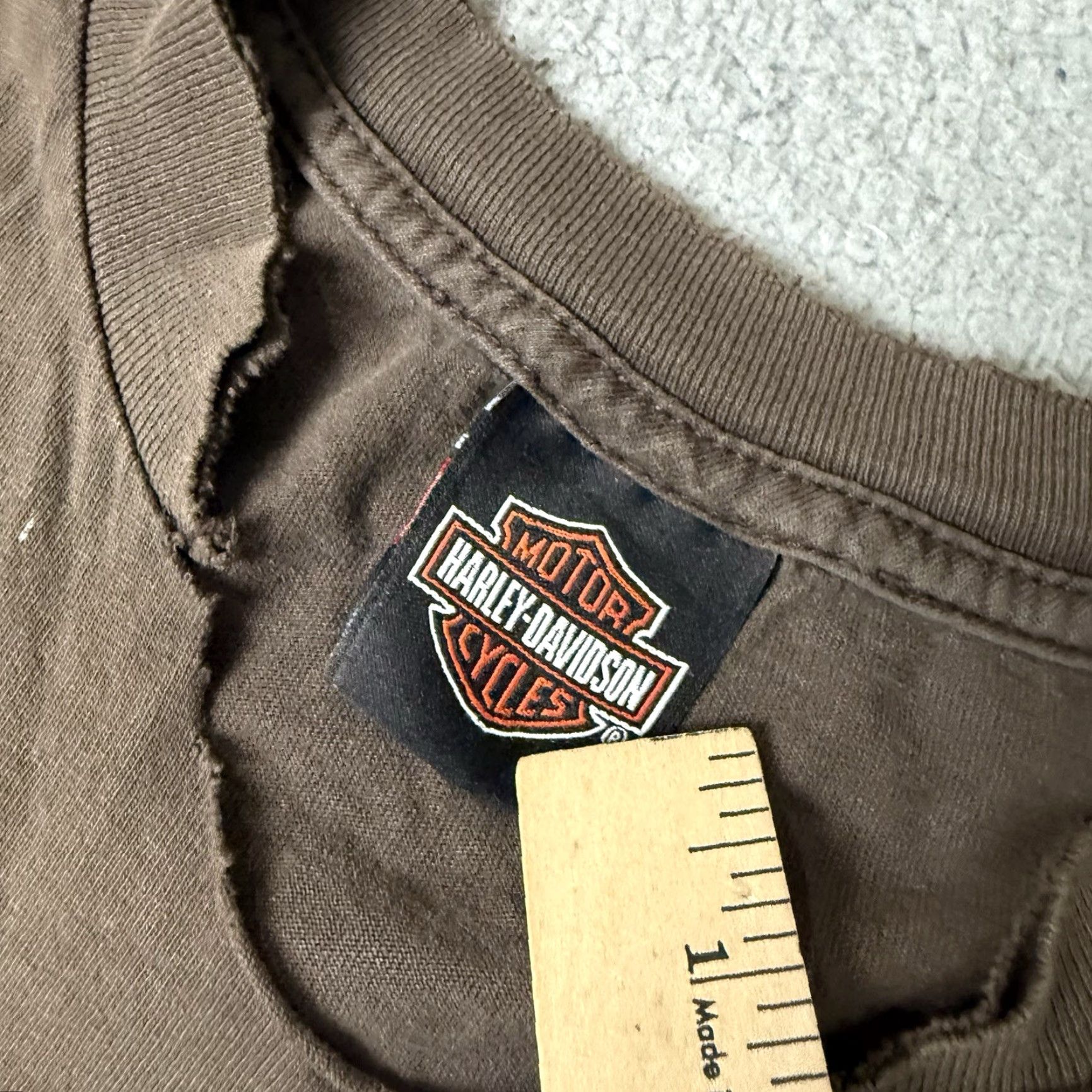 Harley Davidson VINTAGE Harley-Davidson T Shirt Mens L Brown Morgantown Army Rare Distressed Cut Off Graphic Print Crew Neck 2000s USA Y2K Harley Davidson Mens Size US L / EU 52-54 / 3 - 6 Thumbnail