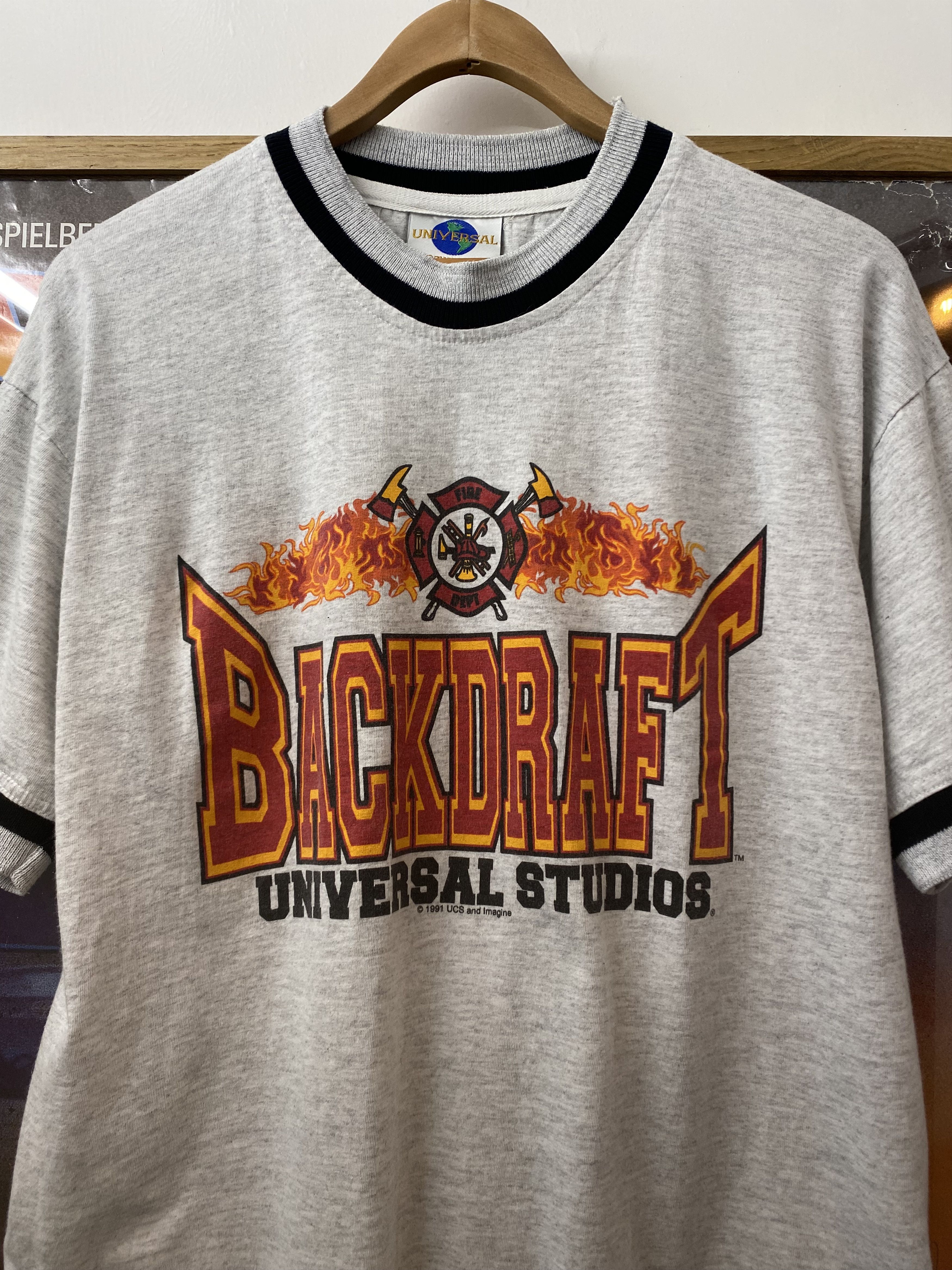 Universal Studios 1991 Backdraft Universal Studios Movie Promo Ringer Tee Size US L / EU 52-54 / 3 - 2 Thumbnail