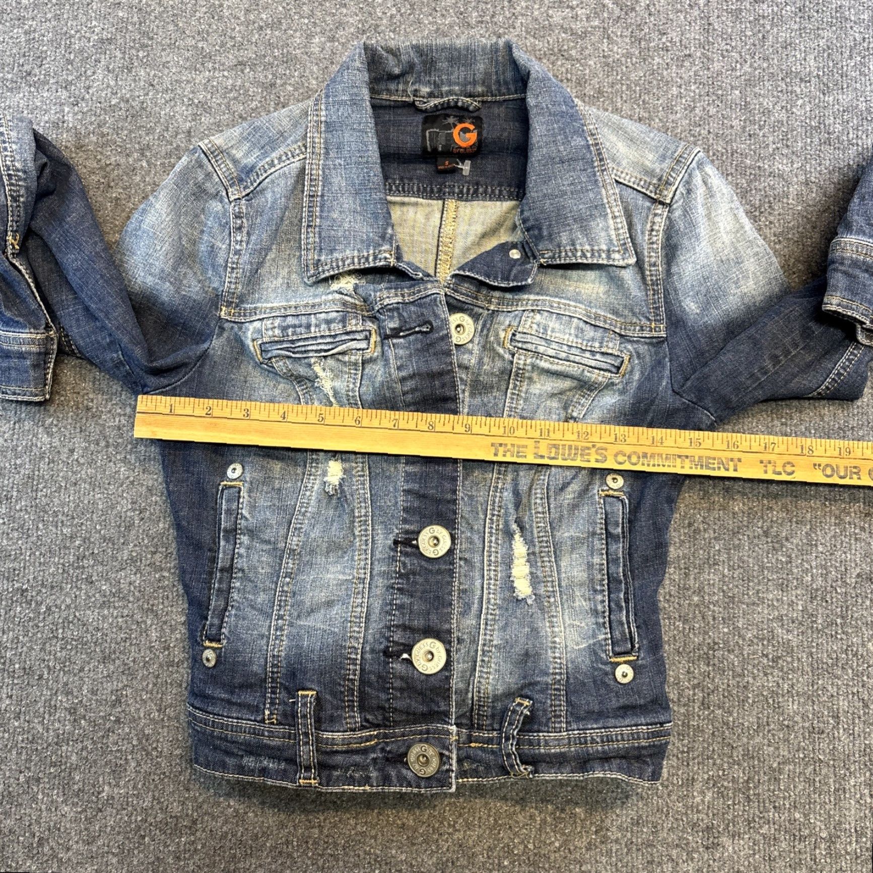 Guess VINTAGE GUESS Cropped Jean Jacket Small S Women Distressed Denim 80’s 90’s Y2k Collared Button USA Denim Jacket Women Size 28" / US 6 / IT 42 - 4 Thumbnail
