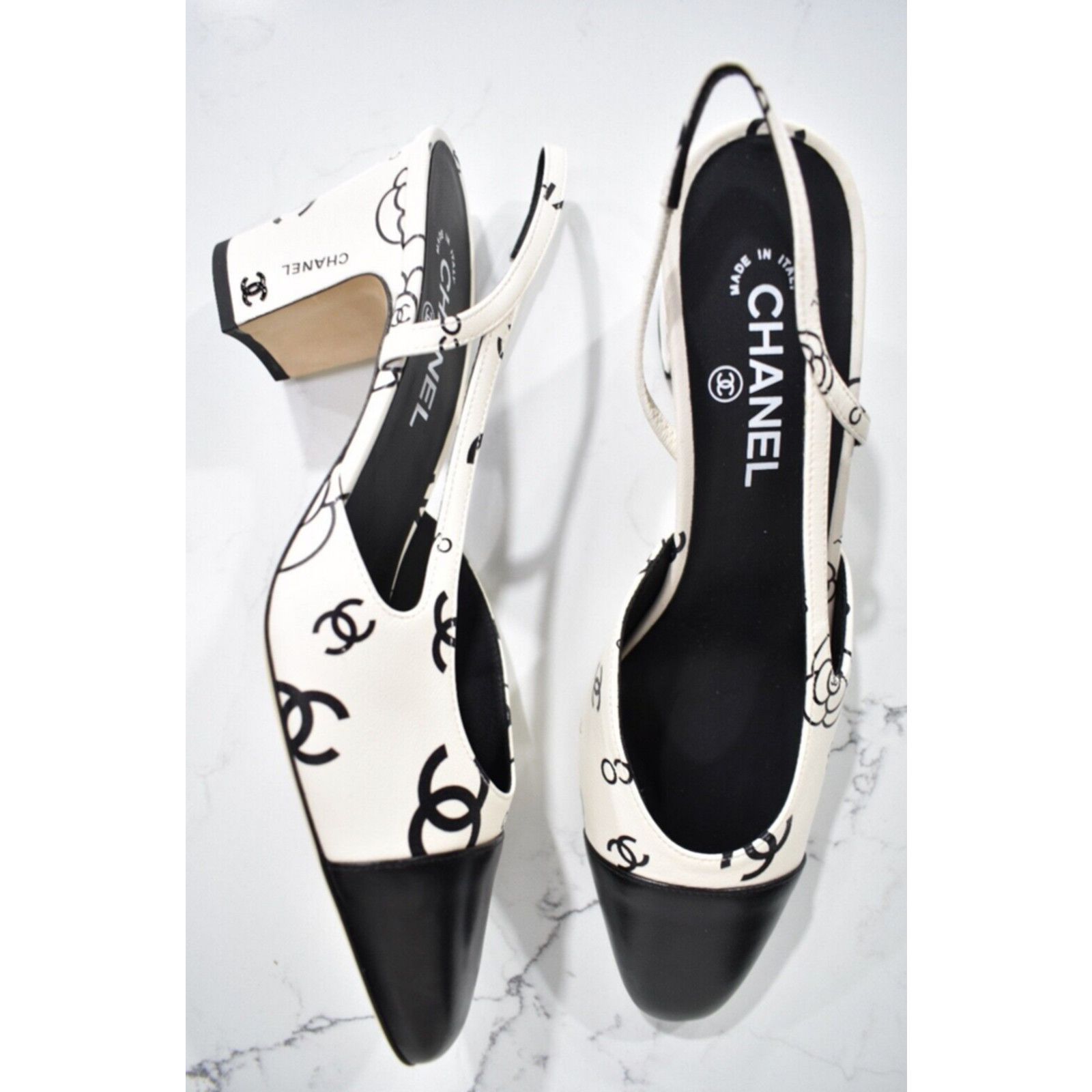 23P Mademoiselle Coco Sling CC Logo Slingback Sandal Heel 38