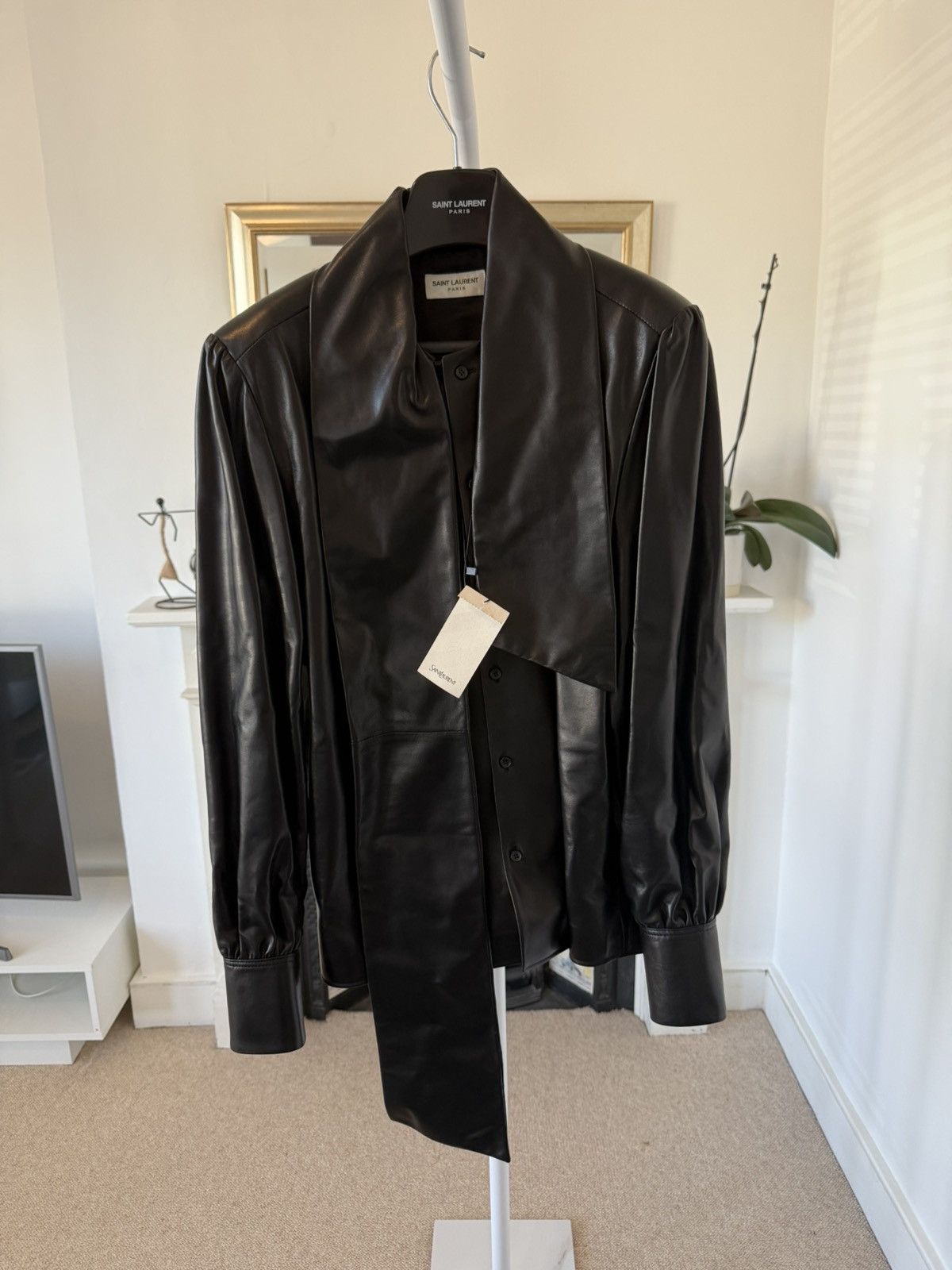 Saint Laurent Paris FW23 Saint Laurent Leather Lavalliere-Neck London Blouse Size US S / EU 44-46 / 1 - 3 Thumbnail