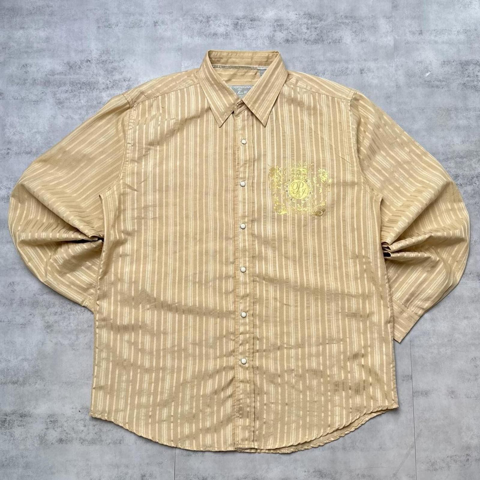 Affliction Y2K Platini Jeans Cougar Button Up Gold Shirt Size US L / EU 52-54 / 3 - 1 Thumbnail