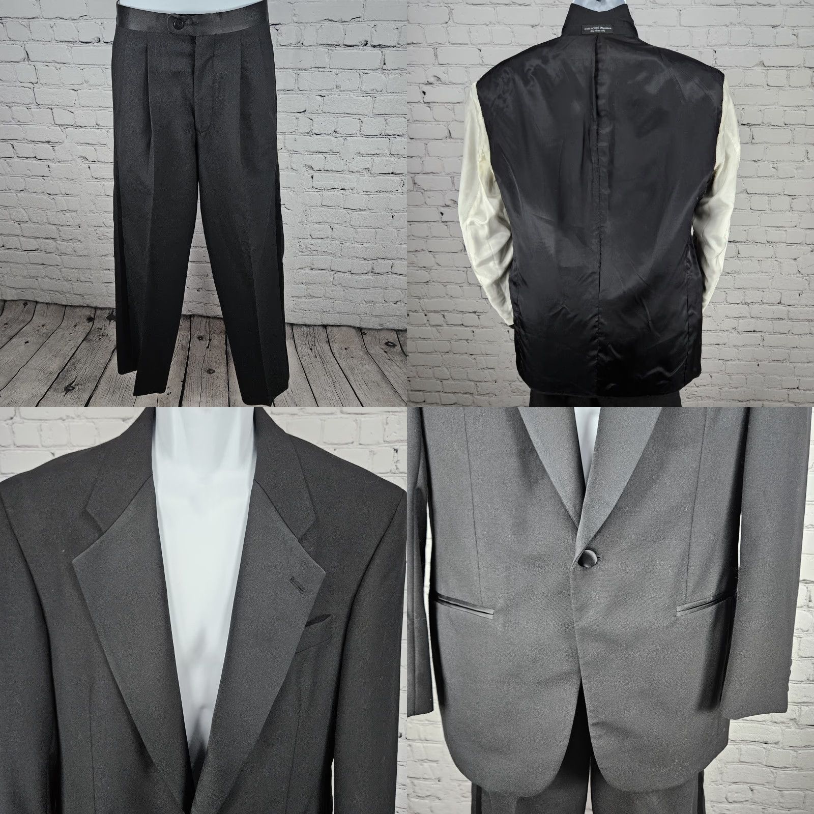 Vintage Doni Barassi Black Notch 1 Button Tuxedo Full Suit 2 Piece Set 38R/30R Men's Formal Wedding Party/Cocktail Classic Size 38R - 8 Thumbnail