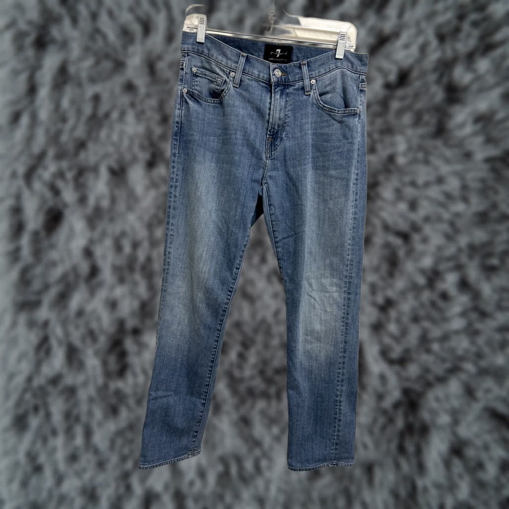 7 For All Mankind 7 For All Mankind Luxe Performance Slimmy Jeans Mens 31x29 Blue Denim Slim Straight Pockets Bit Stretch Regular Fit YKK Rise Mid 10-12in (Blue) mens Size US 31 - 1 Thumbnail