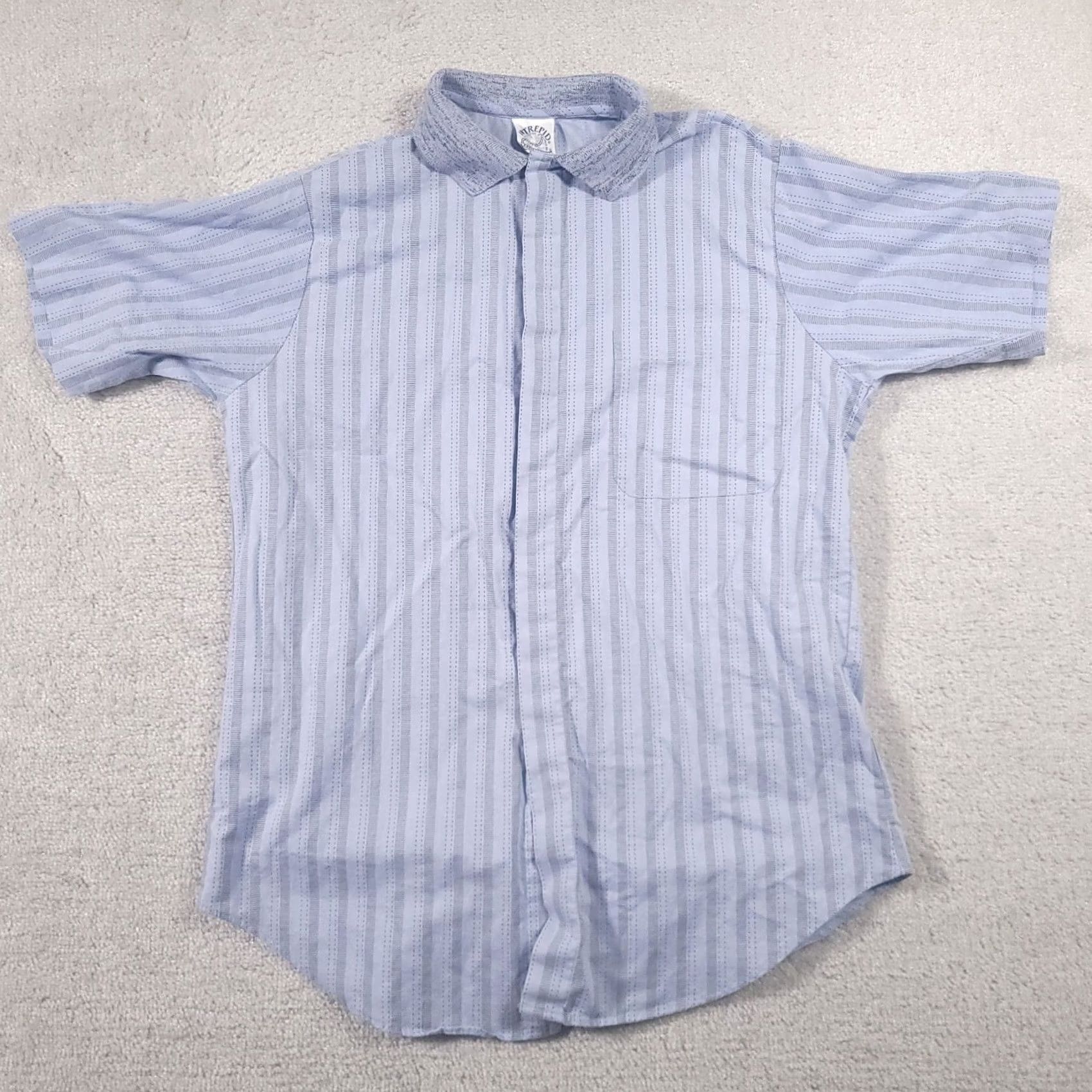 Vintage VINTAGE Manhattan Dress Shirt Light Blue Stripe Button Up Shirt Mens M USA Short Sleeve, Cotton, Regular Fit, Collared, Spread Collar, Button Closure Size US M / EU 48-50 / 2 - 2 Thumbnail