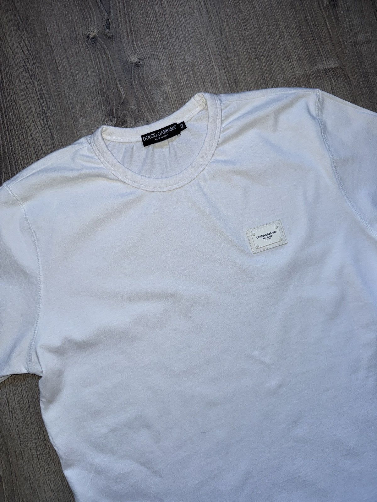 Dolce & Gabbana Dolce & Gabbana White Logo Plaque Cotton Crew Neck T-shirt Size US XL / EU 56 / 4 - 2 Thumbnail