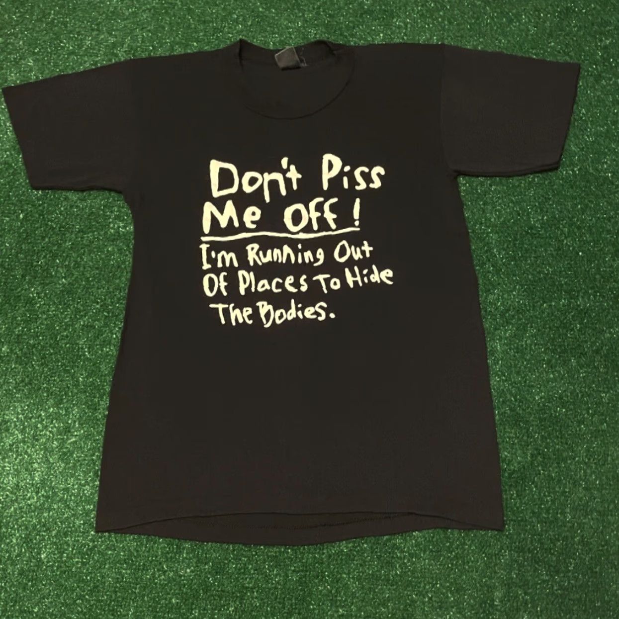 Vintage VINTAGE Don’t Piss Me Off Hide The Bodies VTG Shirt Mens M Black 80s Horror Punk Rock 80s Funny Mens Size US M / EU 48-50 / 2 - 3 Thumbnail