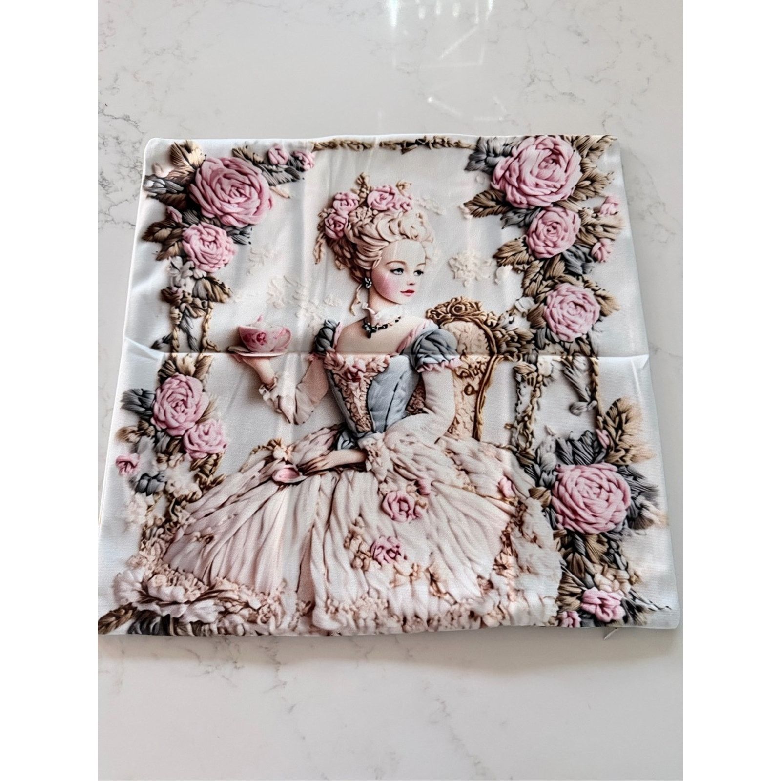 Other Vintage Rococo Lady Decorative Pillow Cover Pink and Cream Size ONE SIZE - 1 Thumbnail