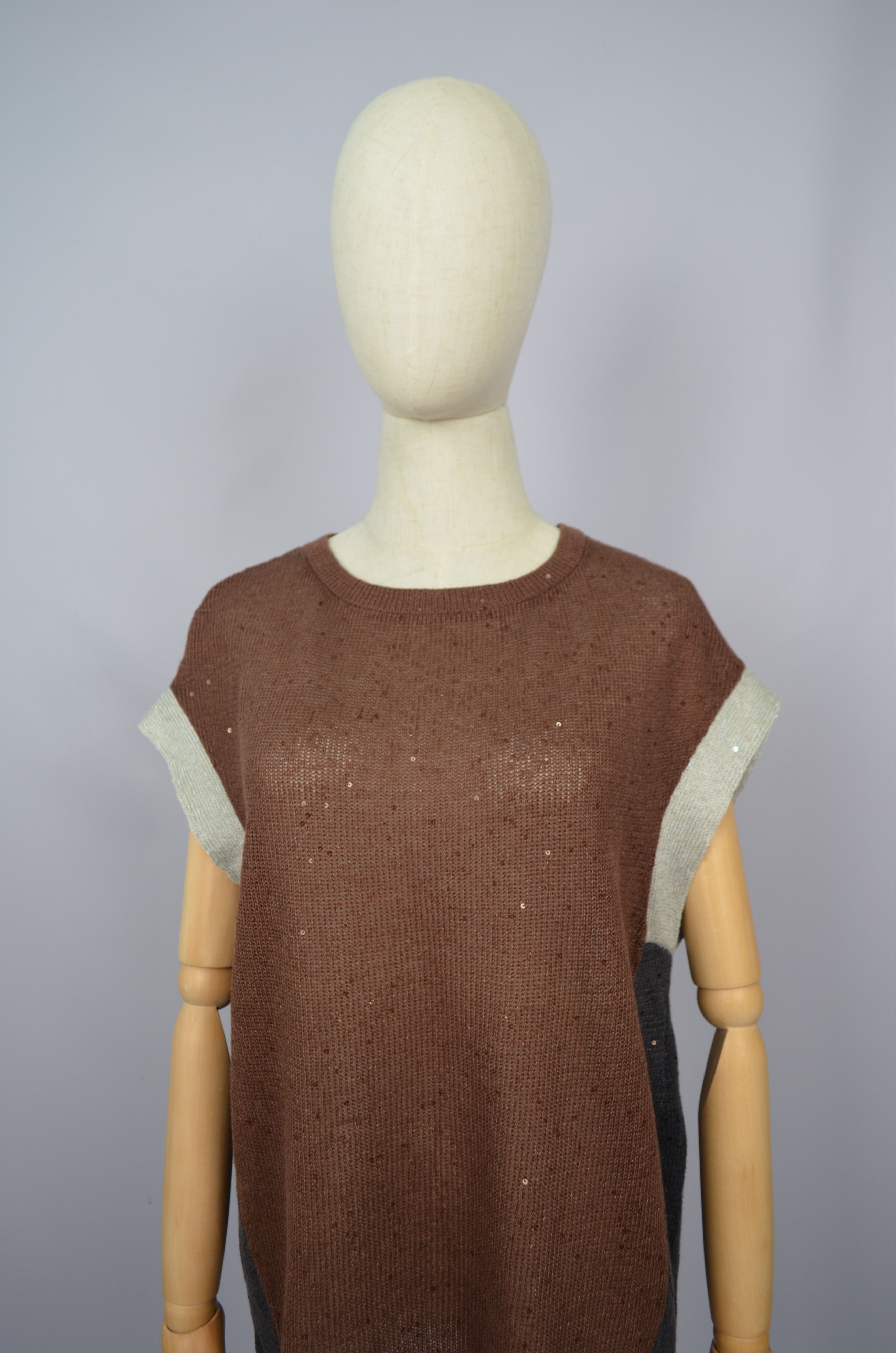 Brunello Cucinelli × Designer Brunello Cucinelli Sequin Linen\Silk Brown Grey Sleeveless Size XXL / US 16-18 / IT 52-54 - 3 Thumbnail