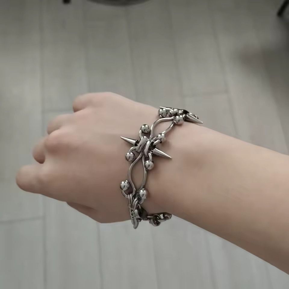 Vintage Piercing Spike Double Layer Chain Cross Size ONE SIZE - 1 Thumbnail