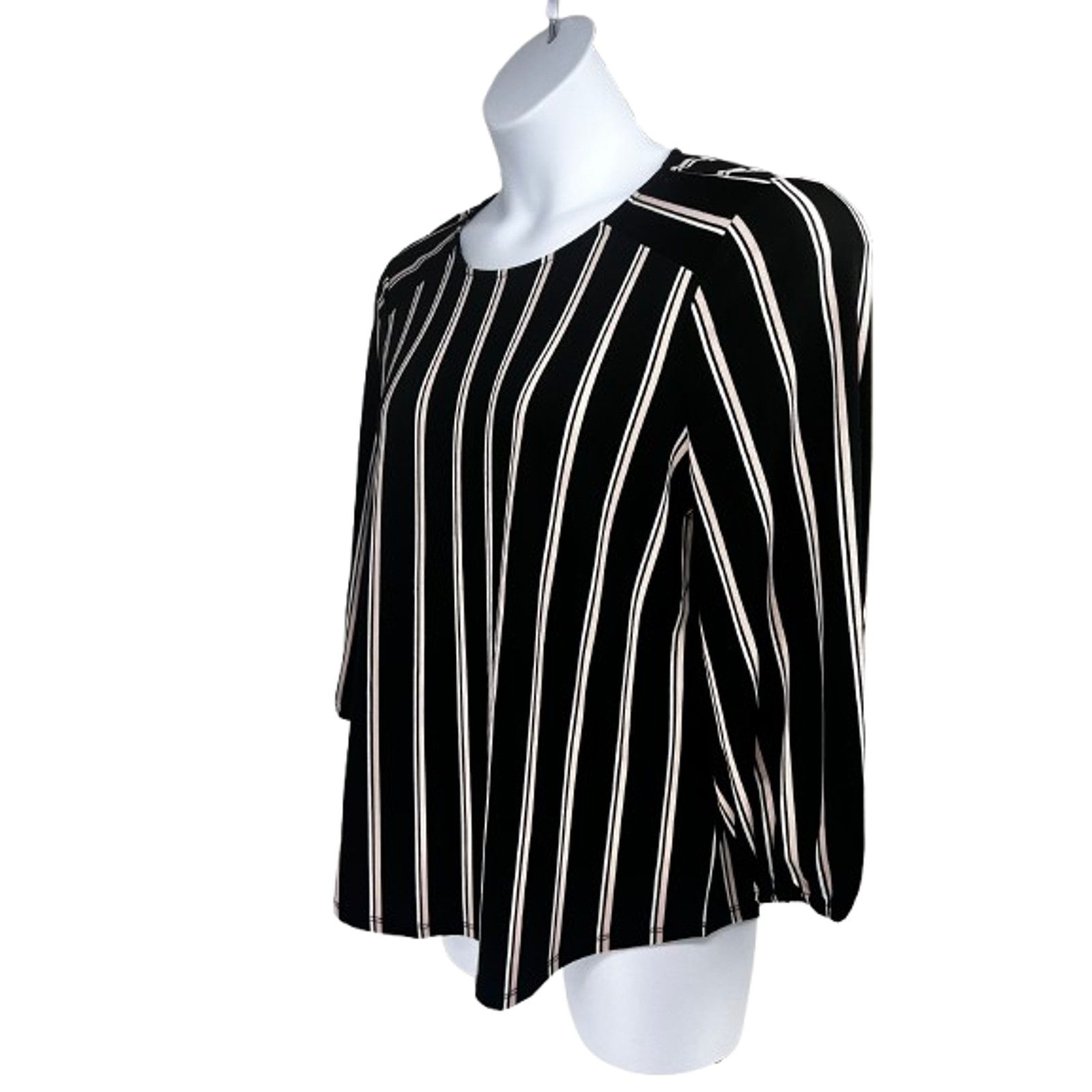 Adrianna Papell Adrianna Papell Black Striped Pullover Top Shirt L Stretch Size L / US 10 / IT 46 - 2 Thumbnail